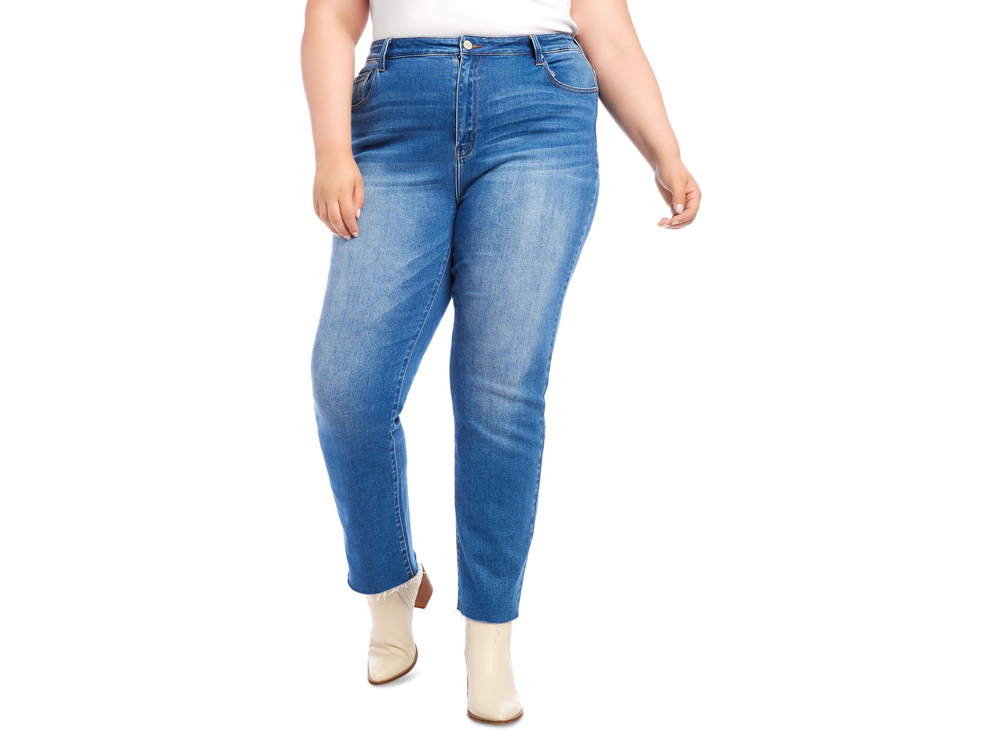 Plus Size High Rise Raw Hem Straight Jeans in Denim — Image 3