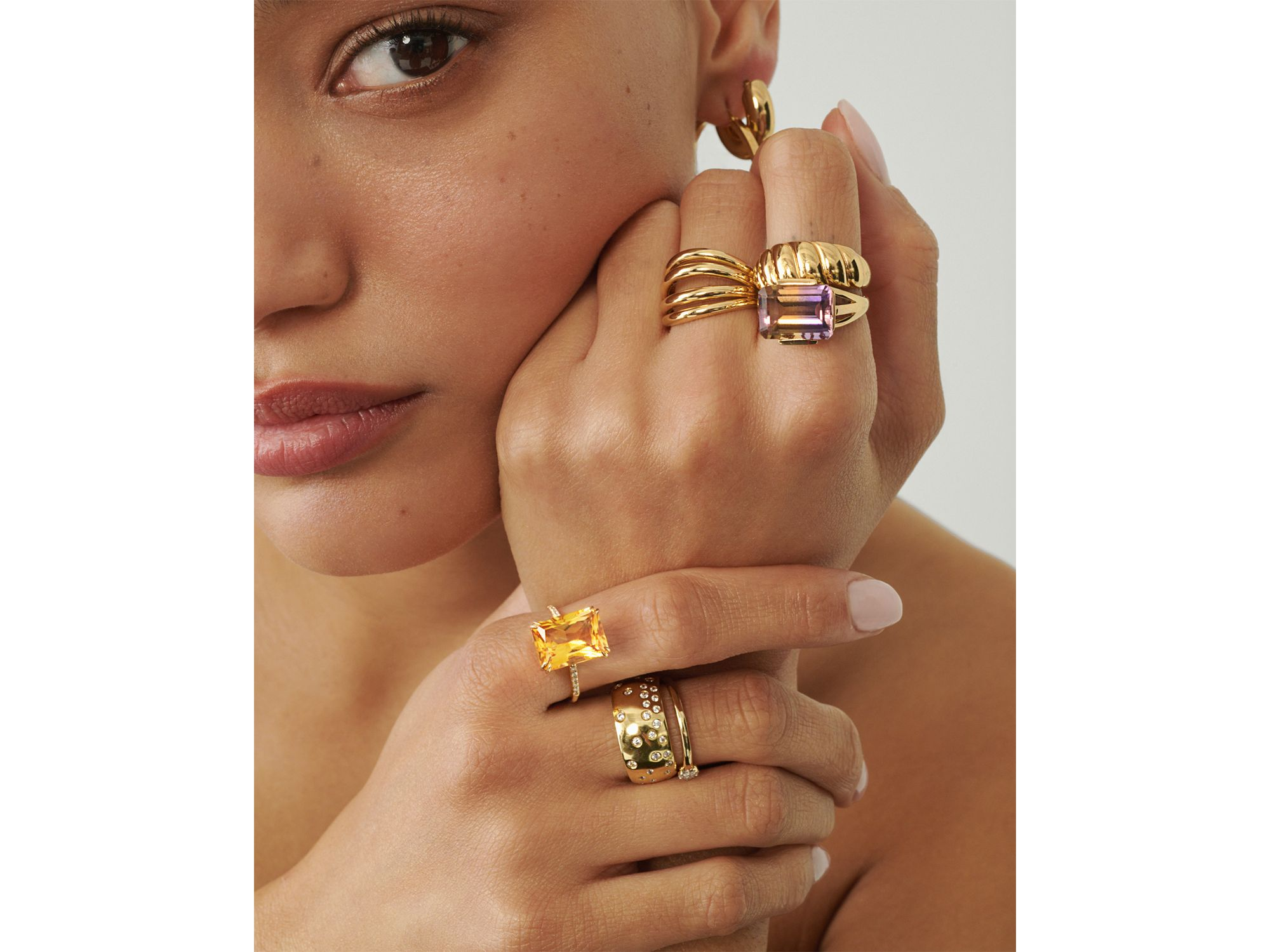 Citrine & Diamond Statement Ring in 14K Yellow Gold — Image 3