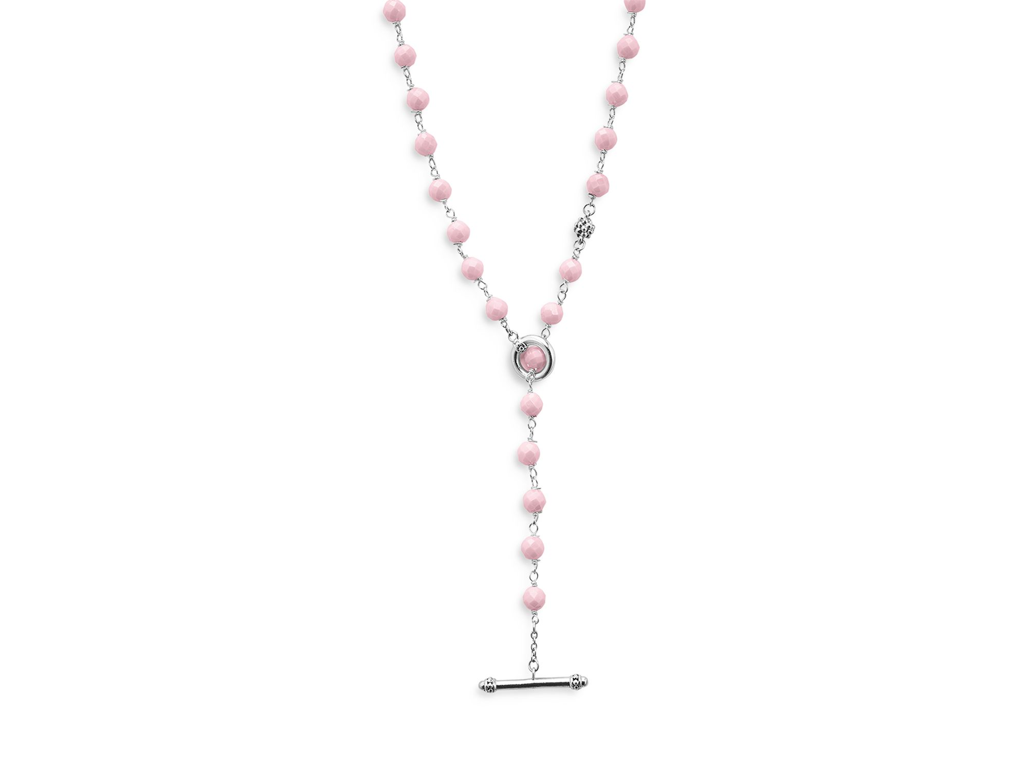 Sterling Silver Caviar Icon Pink Ceramic Bead Station Necklace, 34" — Image 4