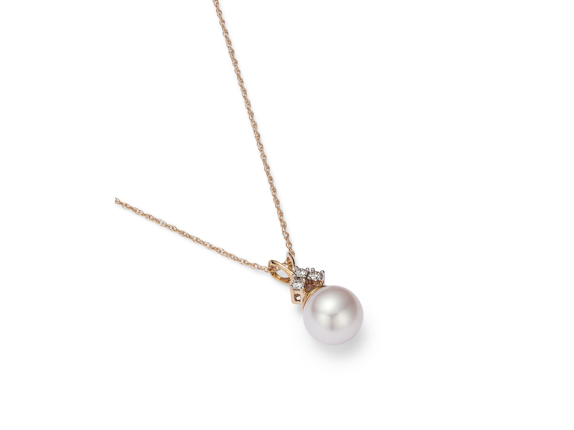Cultured Pearl and Diamond Pendant Necklace in 14K Yellow Gold, 18" - Exclusive — Image 3