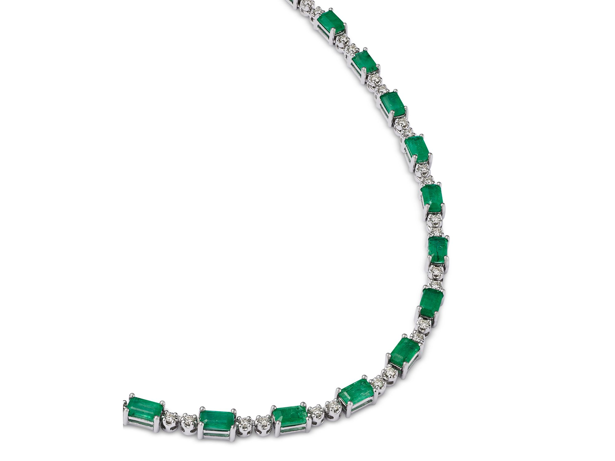 Emerald or Sapphire & Diamond Collar Necklace in 14K White Gold, 18" — Image 3