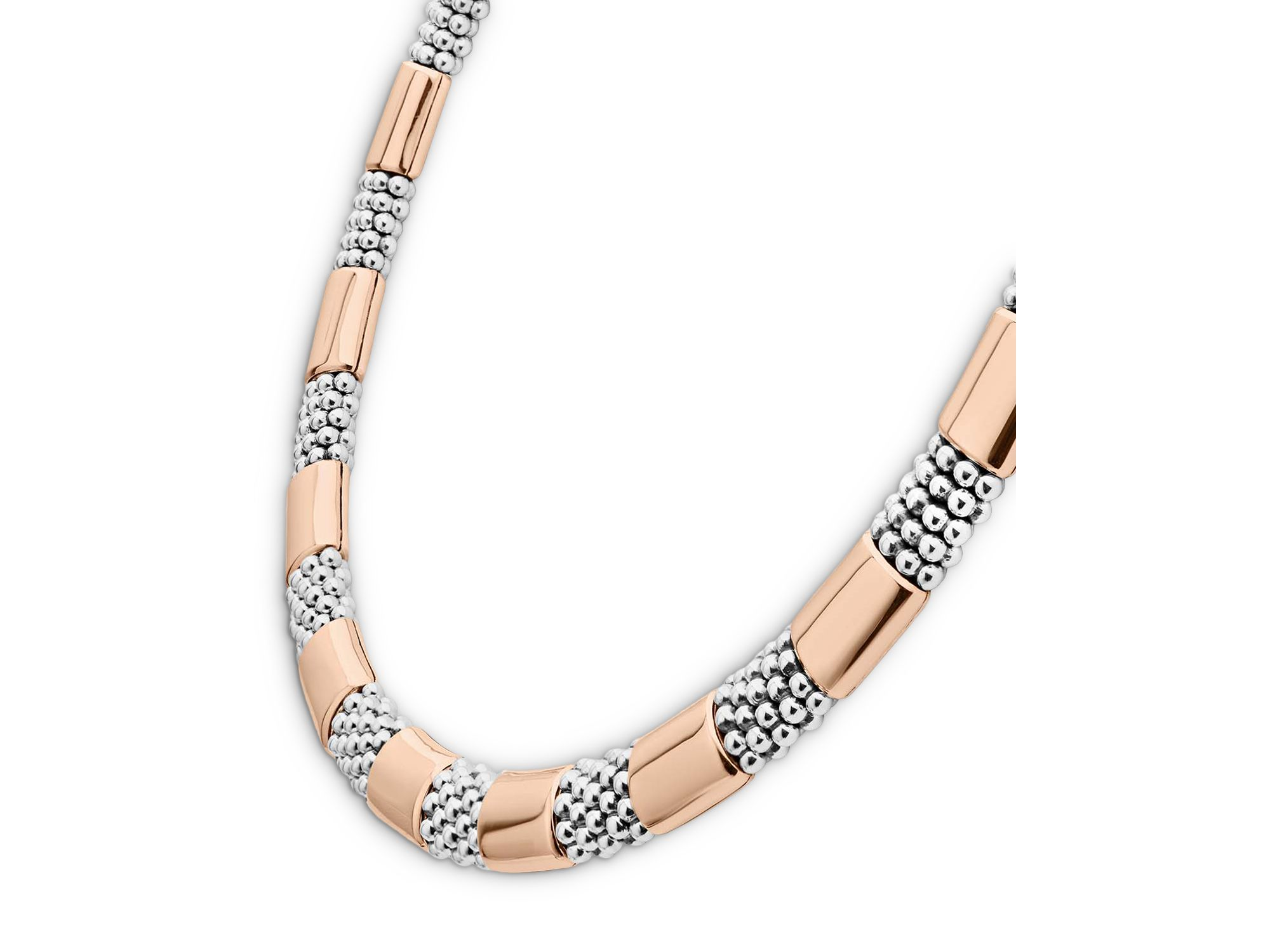 18K Rose Gold & Sterling Silver High Bar Smooth & Beaded Statement Necklace, 16-18" — Image 3