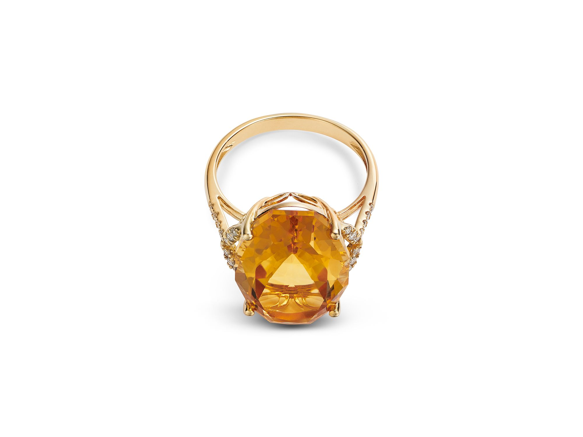 Oval Cut Citrine & Diamond Ring in 14K Yellow Gold — Image 3