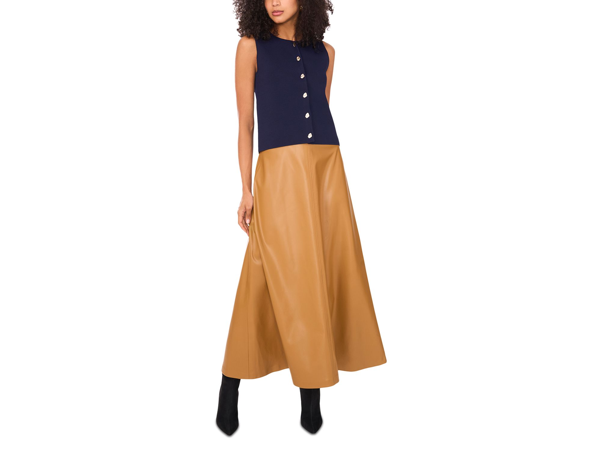 Sleeveless Button Up Crewneck Top — Image 3