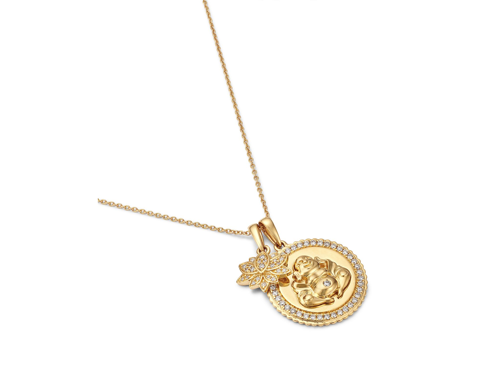 Diamond Buddha & Lotus Charms Pendant Necklace in 14K Yellow Gold, 0.33 tcw — Image 3