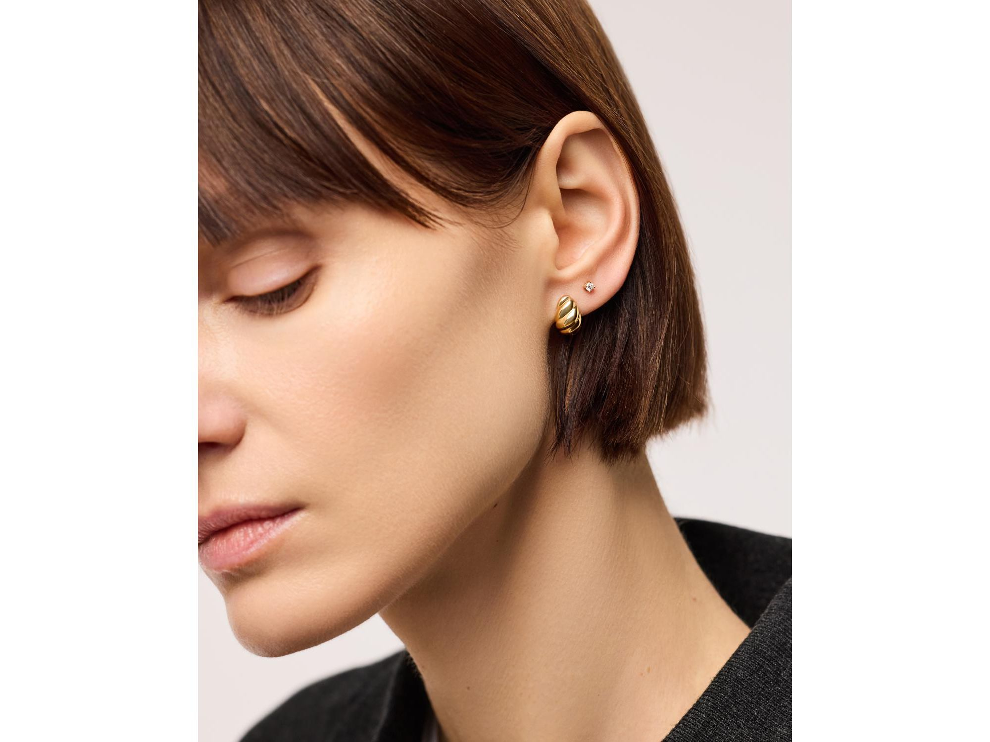 Solid Yellow Gold Rope Huggie Studs — Image 3