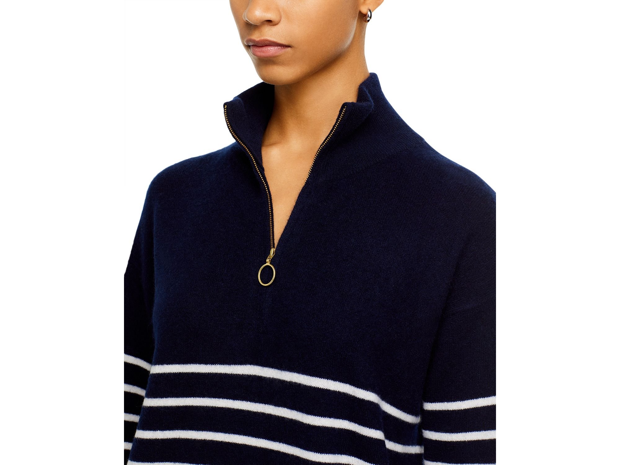 100% Cashmere Mock Neck Quarter Zip Striped Sweater - Exclusive — Image 3