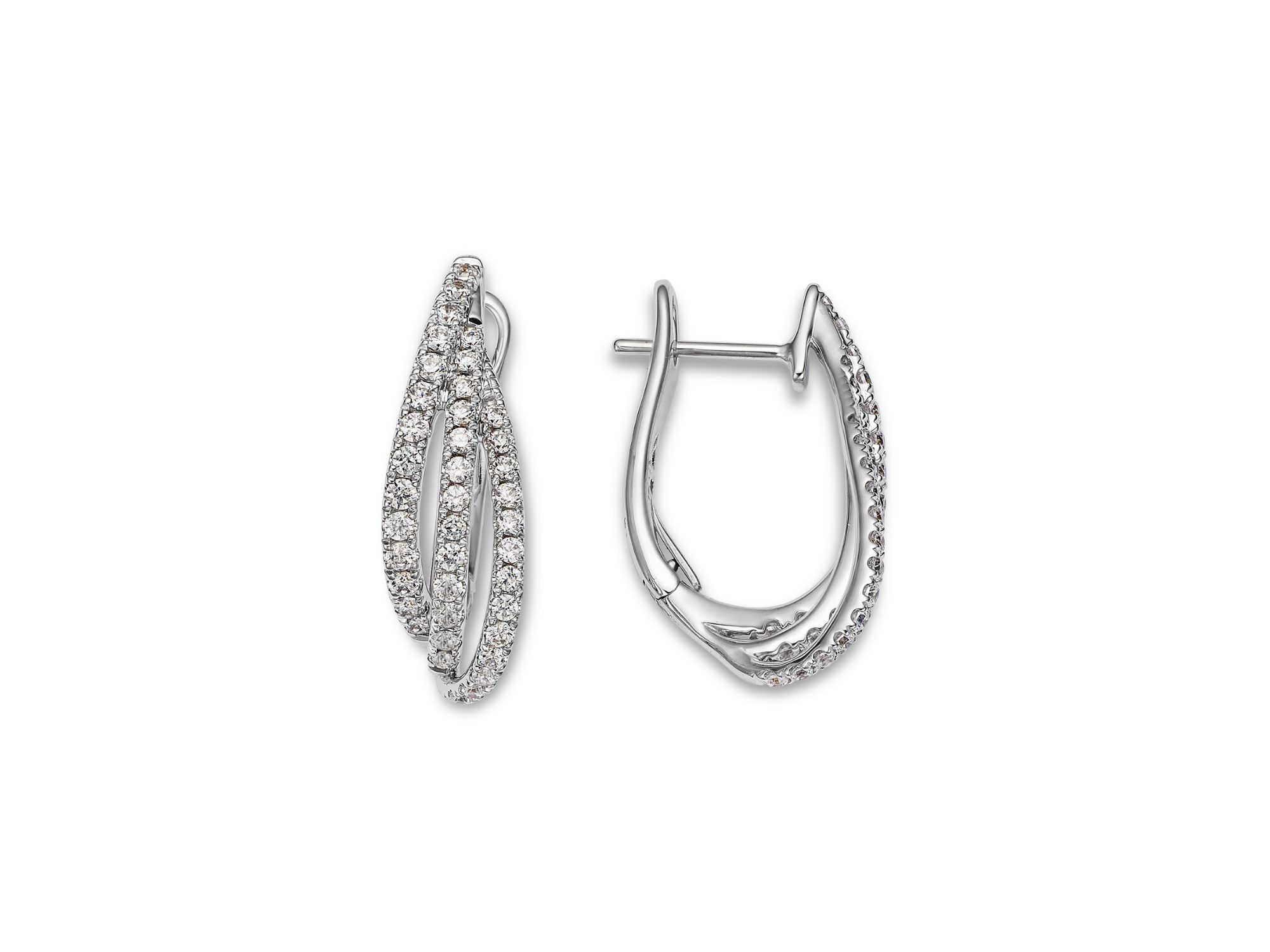 Diamond Pavé Cut Geometric Spiral Hoop Earrings in 14K White Gold, 1.75 tcw — Image 3