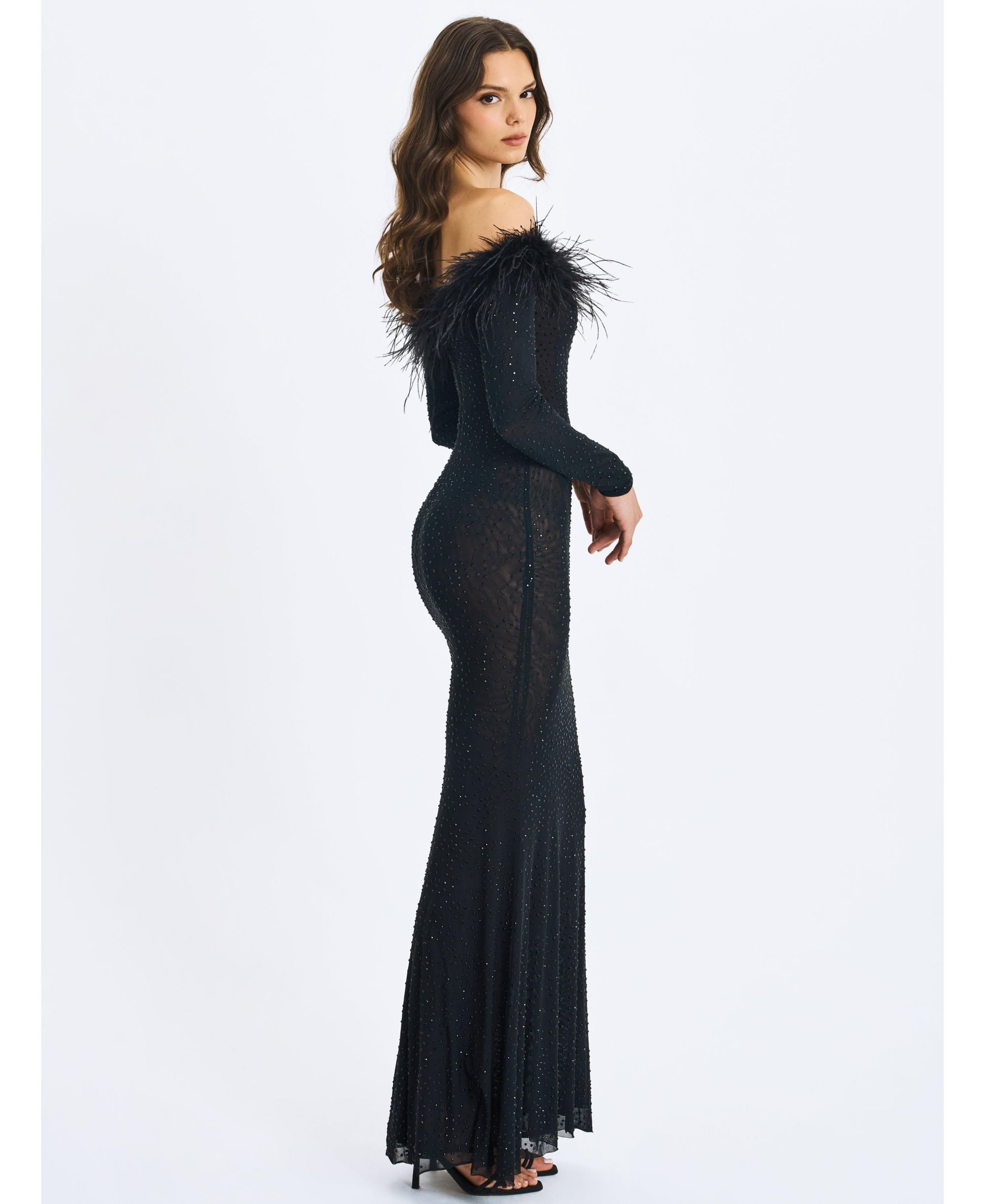 Emberly Trimmed Off-Shoulder Rhinestone Mesh Mermaid Dress — Image 8