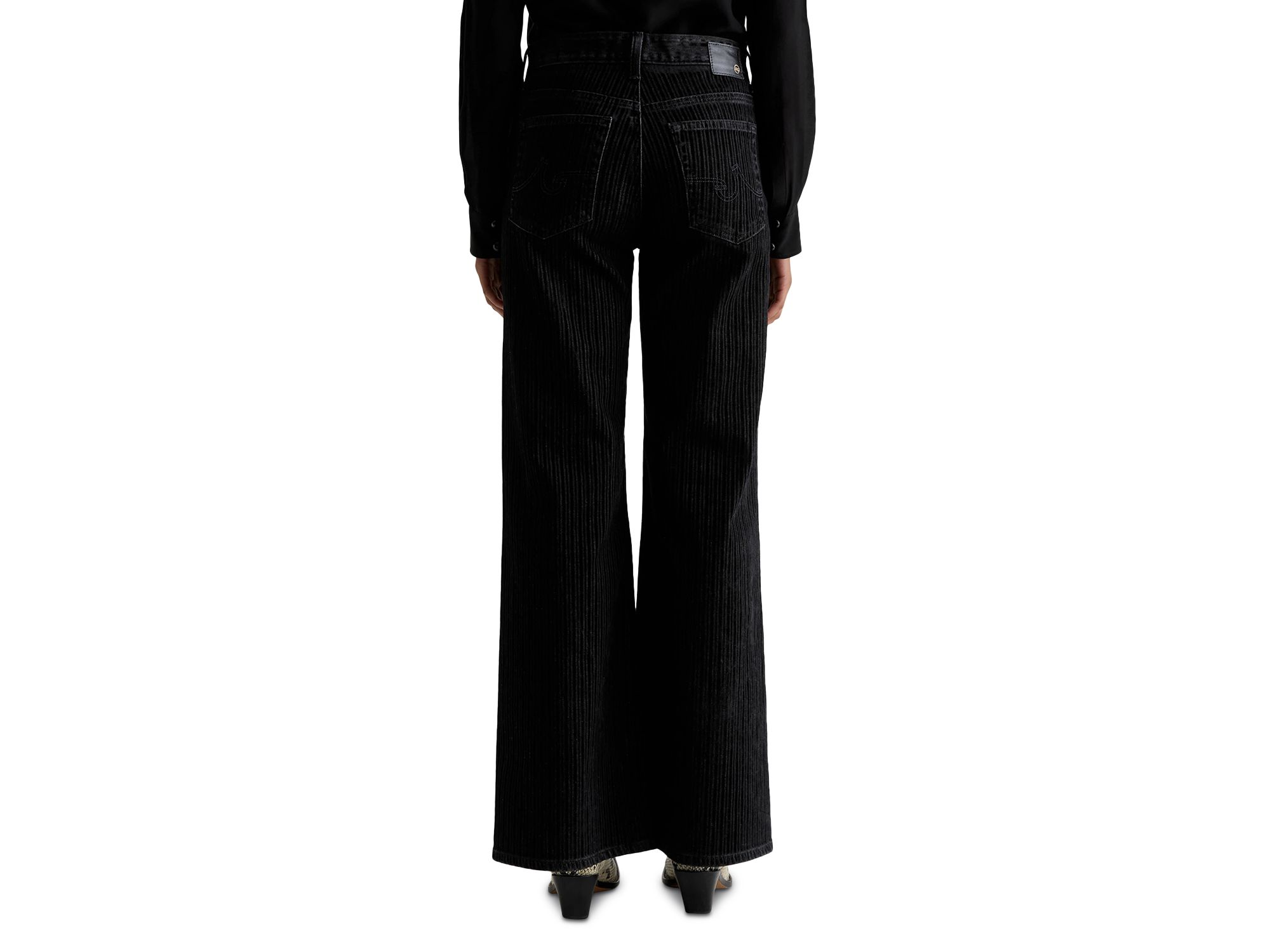 Mid Rise Flocked Velvet Pinstripe Wide Leg Jeans in Dress It Up — Image 6