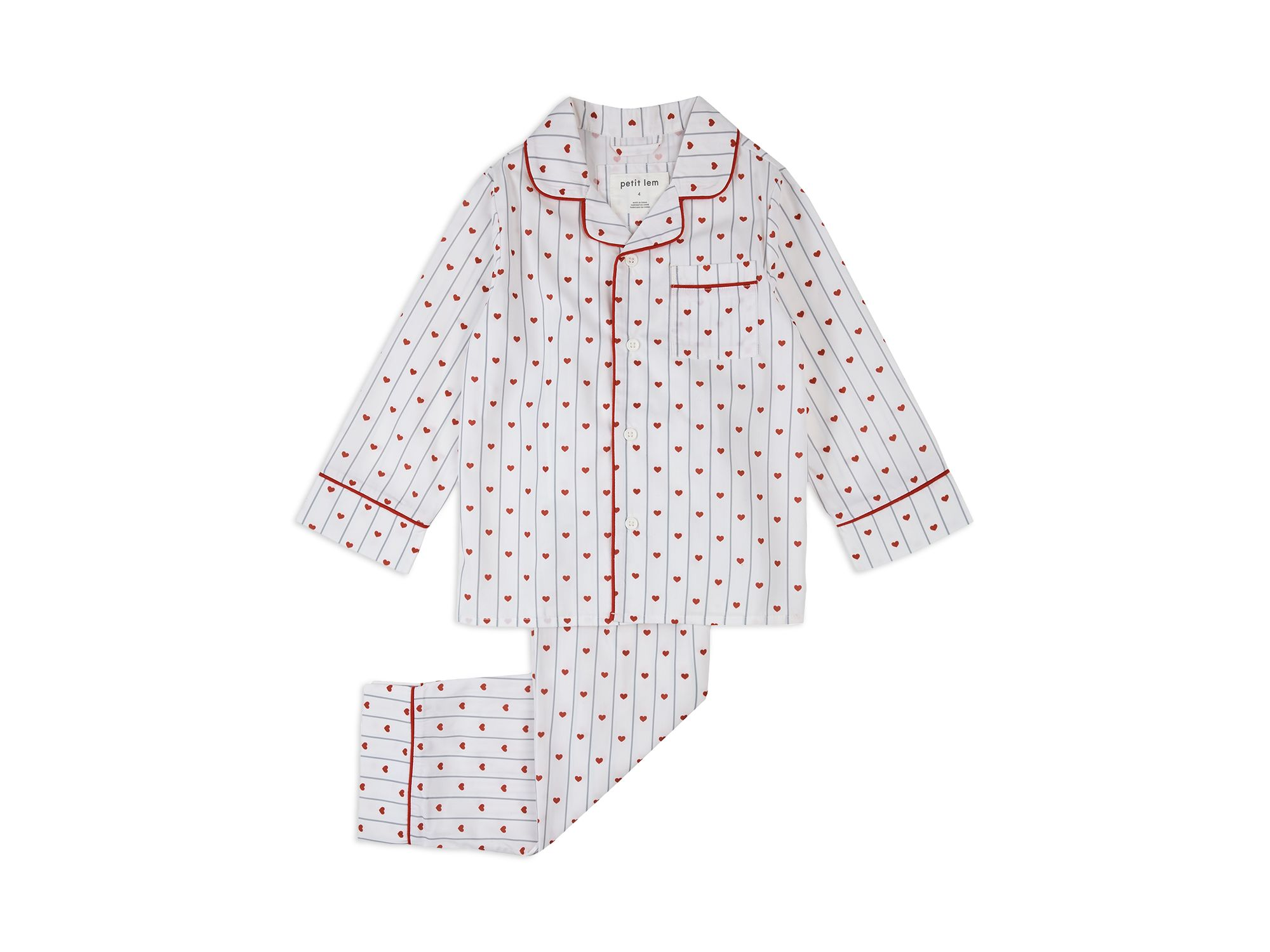 Girls' Striped Hearts Print Button Down Top & Pants Pajama Set - Little Kid, Big Kid - Image 1