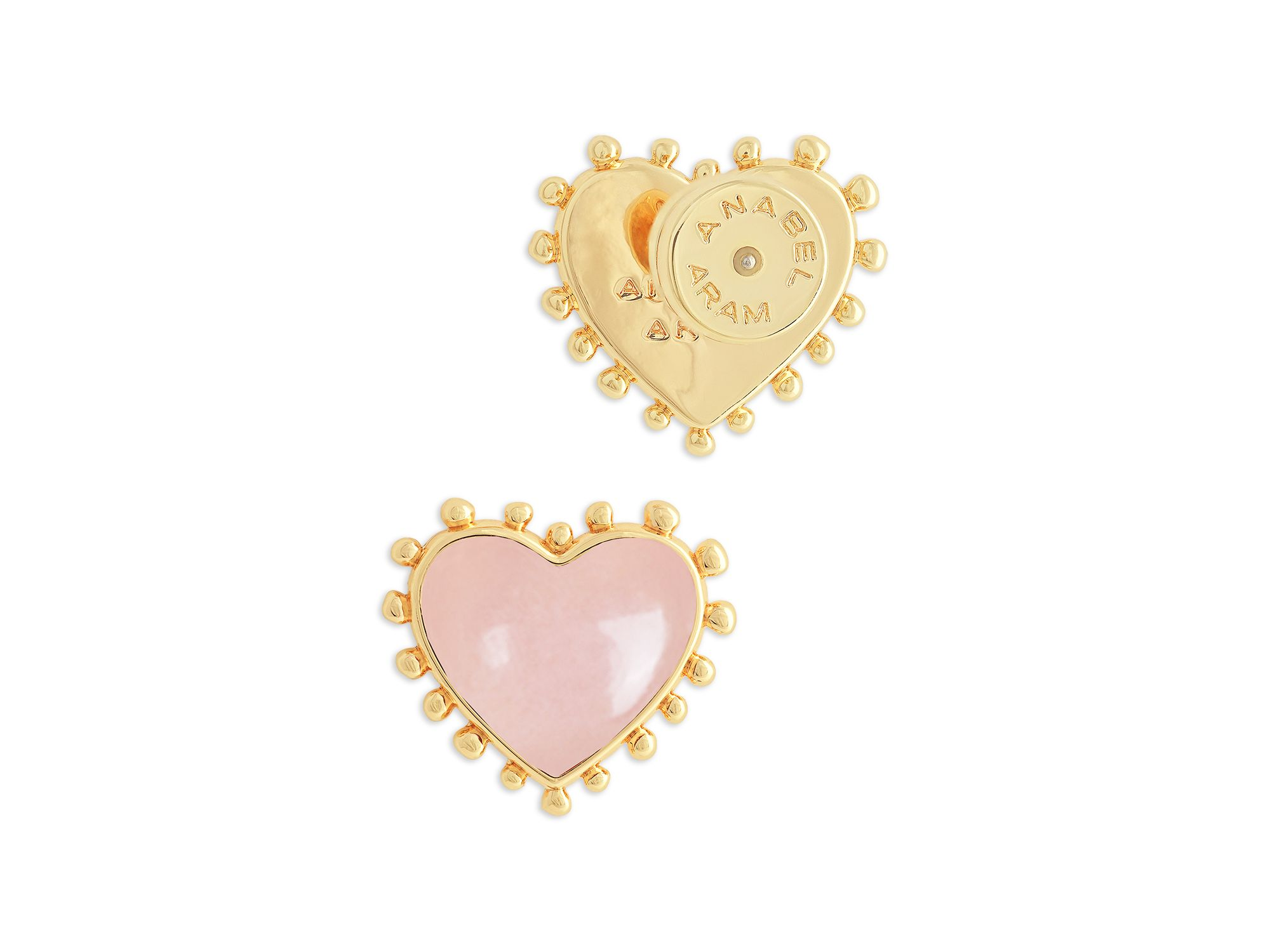 Heart Stone & 18K Yellow Gold Plated Stud Earrings, 0.5"L — Image 3