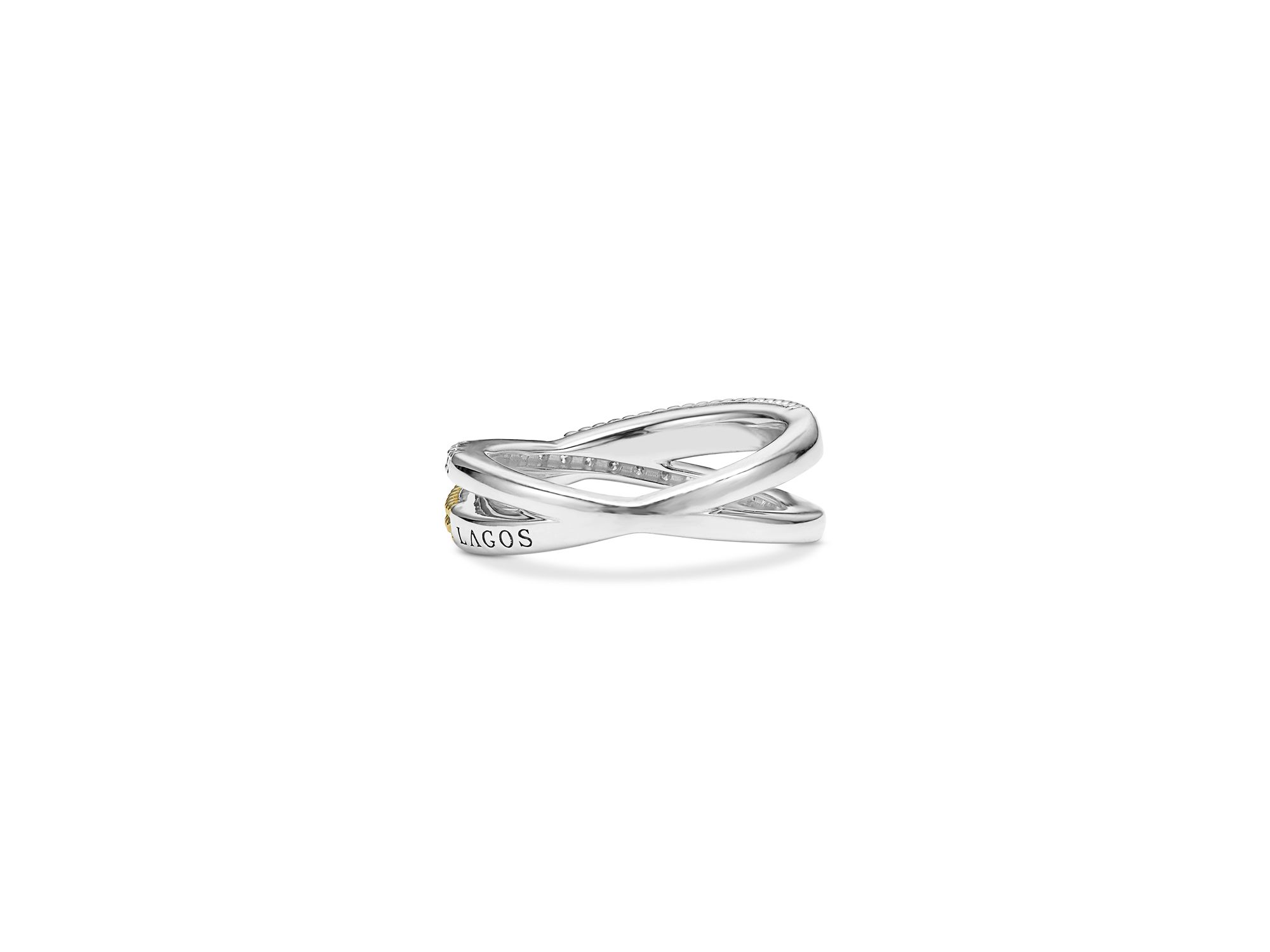 18K Yellow Gold & Sterling Silver Caviar Lux Diamond X Ring — Image 5
