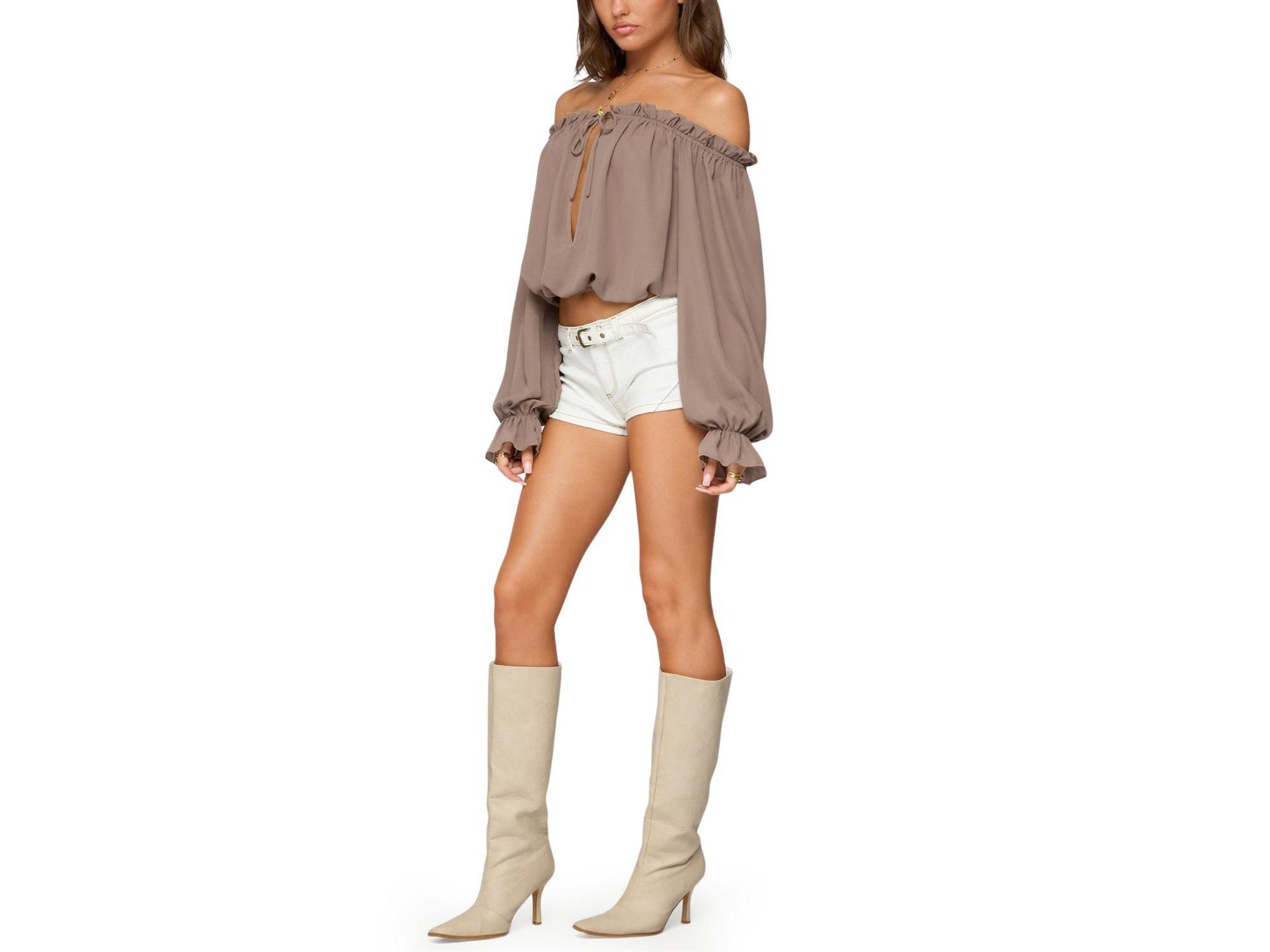 Juna Off Shoulder Ruffle Chiffon Top — Image 3