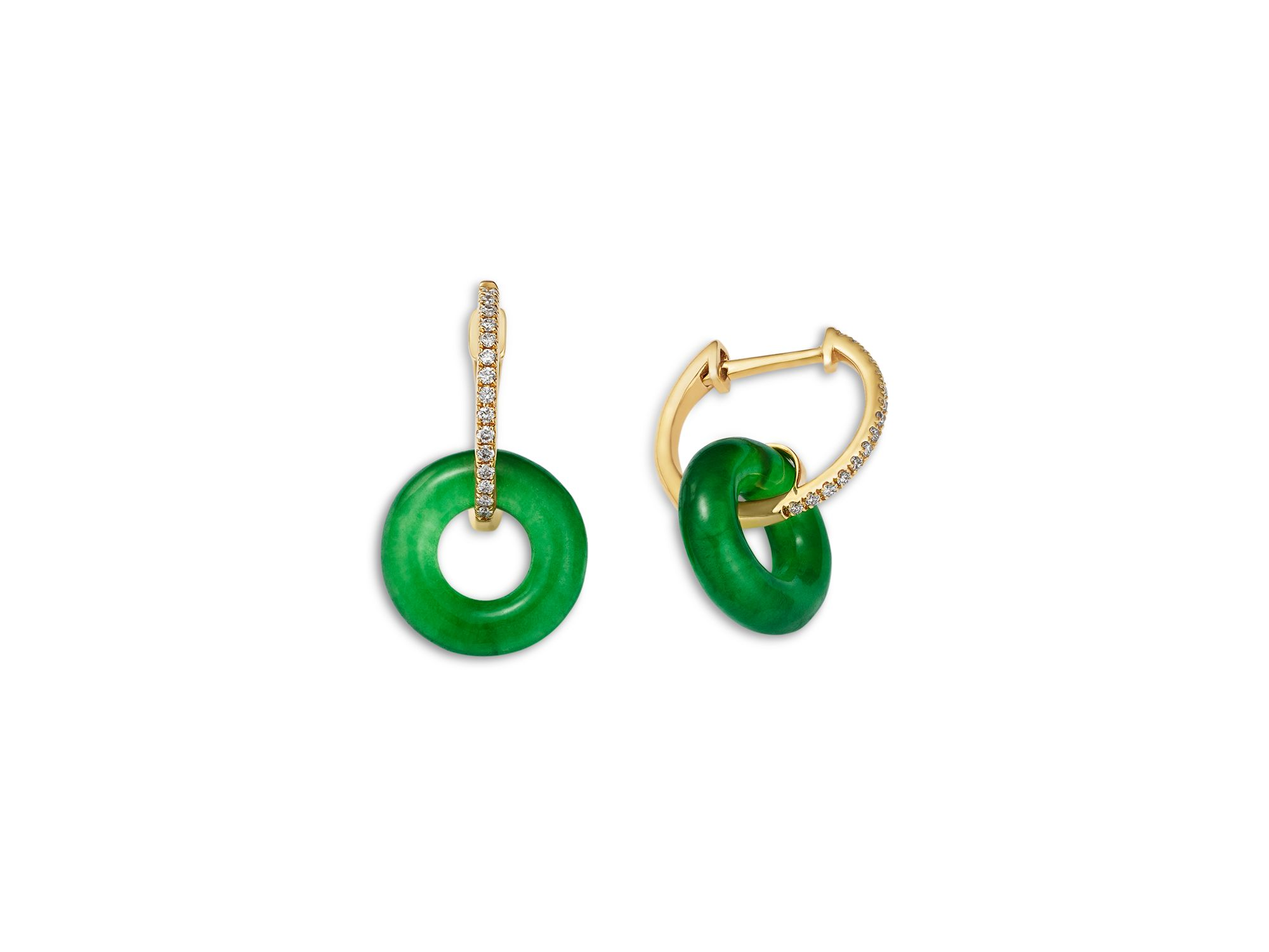 Dyed Jade & Diamond Doorknocker Drop Earrings in 14K Yellow Gold — Image 3