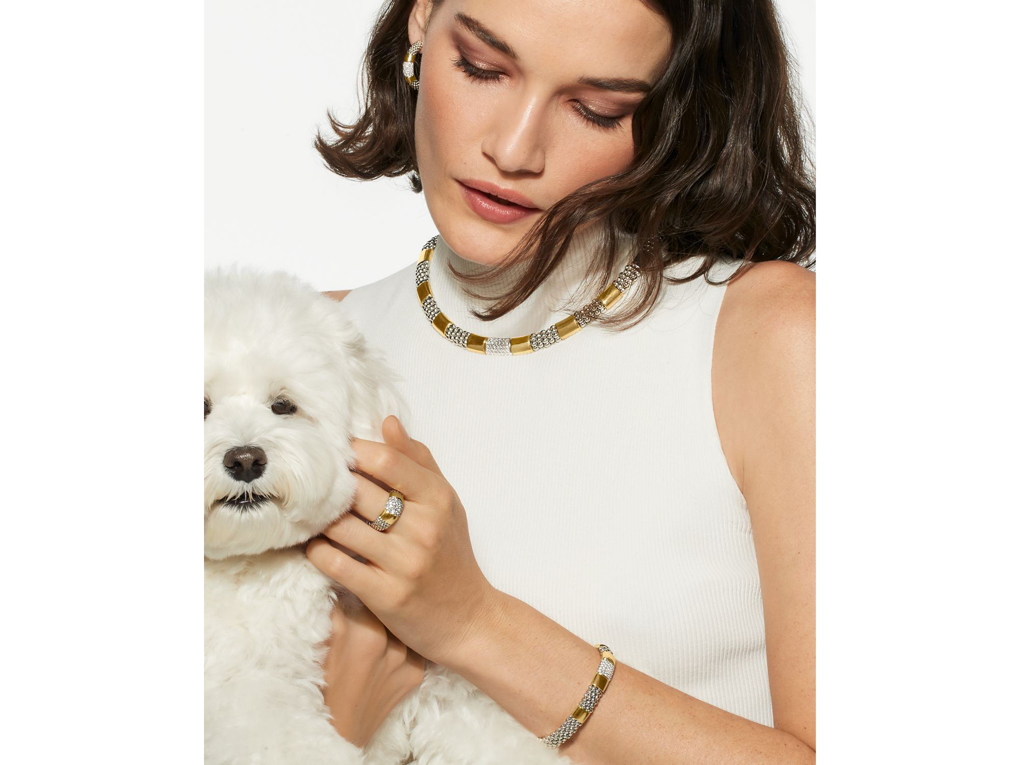 Sterling Silver & 18K Gold High Bar Diamond Bracelet — Image 3