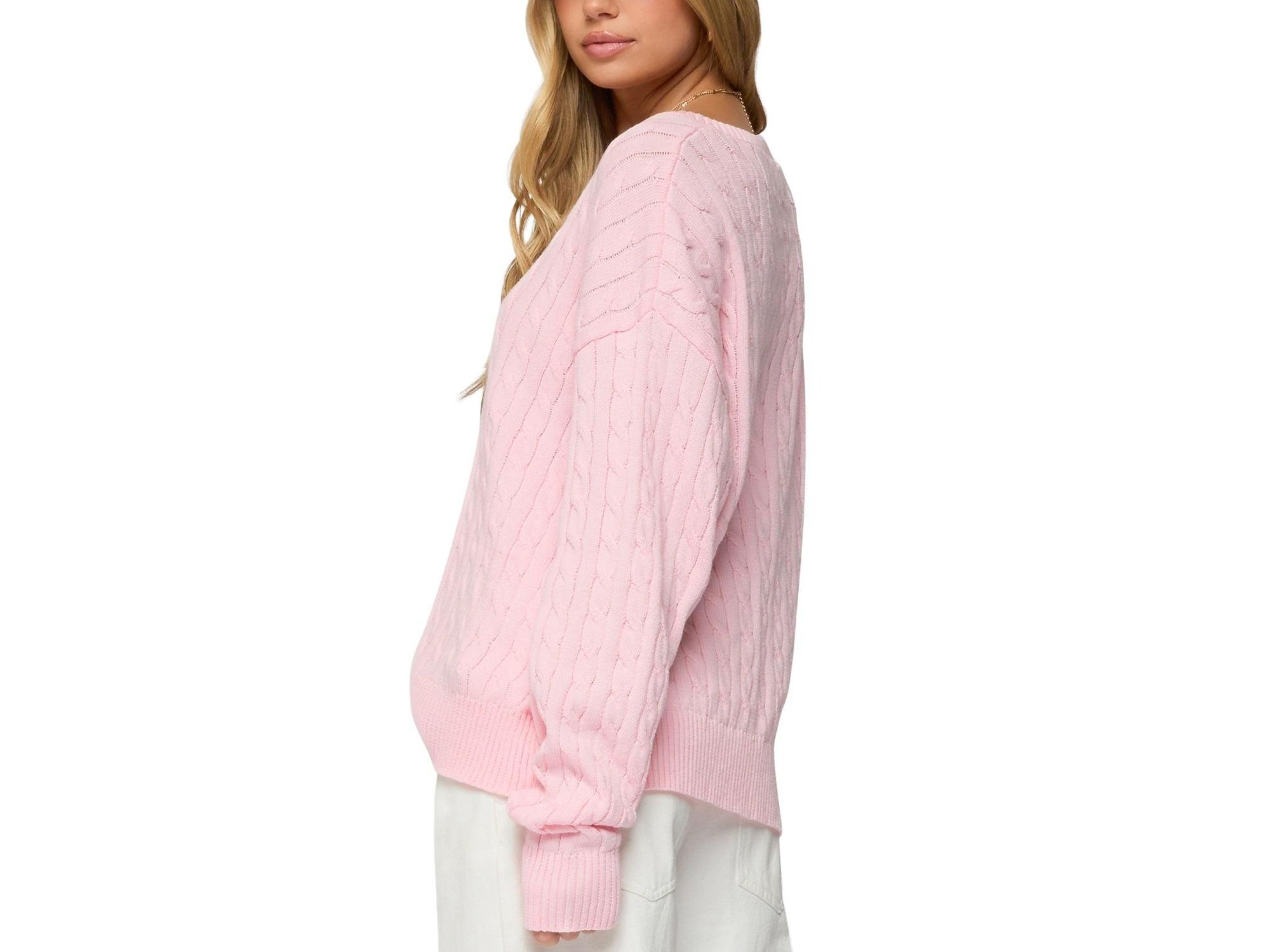Polly V Neck Cable Knit Sweater — Image 3