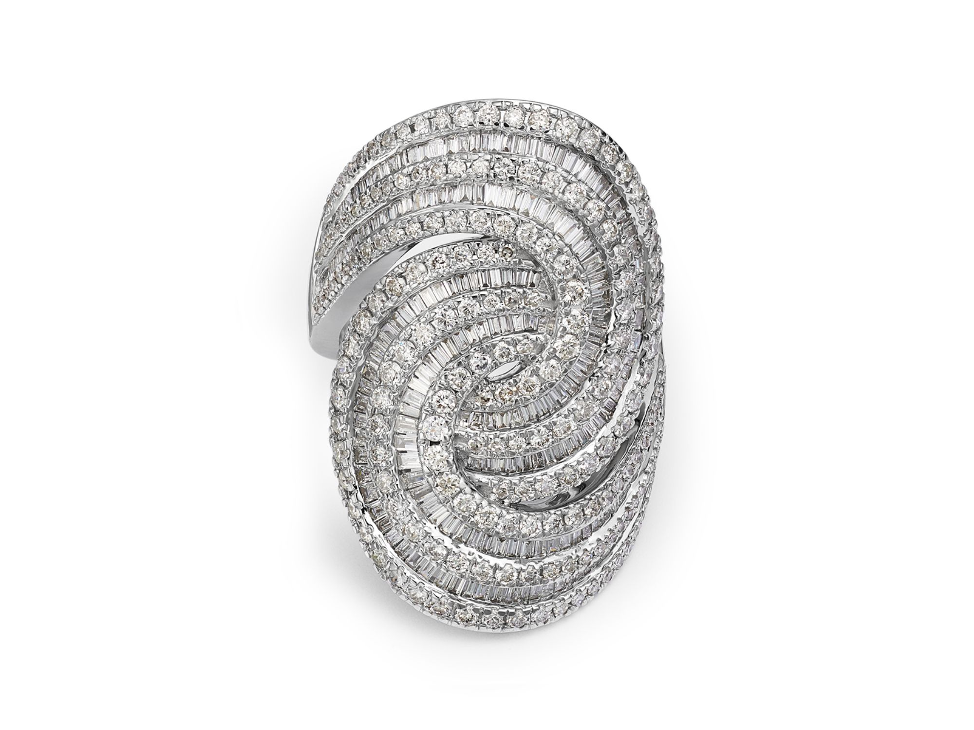 Diamond Pavé Multirow Swirl Statement Ring in 14K White Gold, 2.50 tcw — Image 3