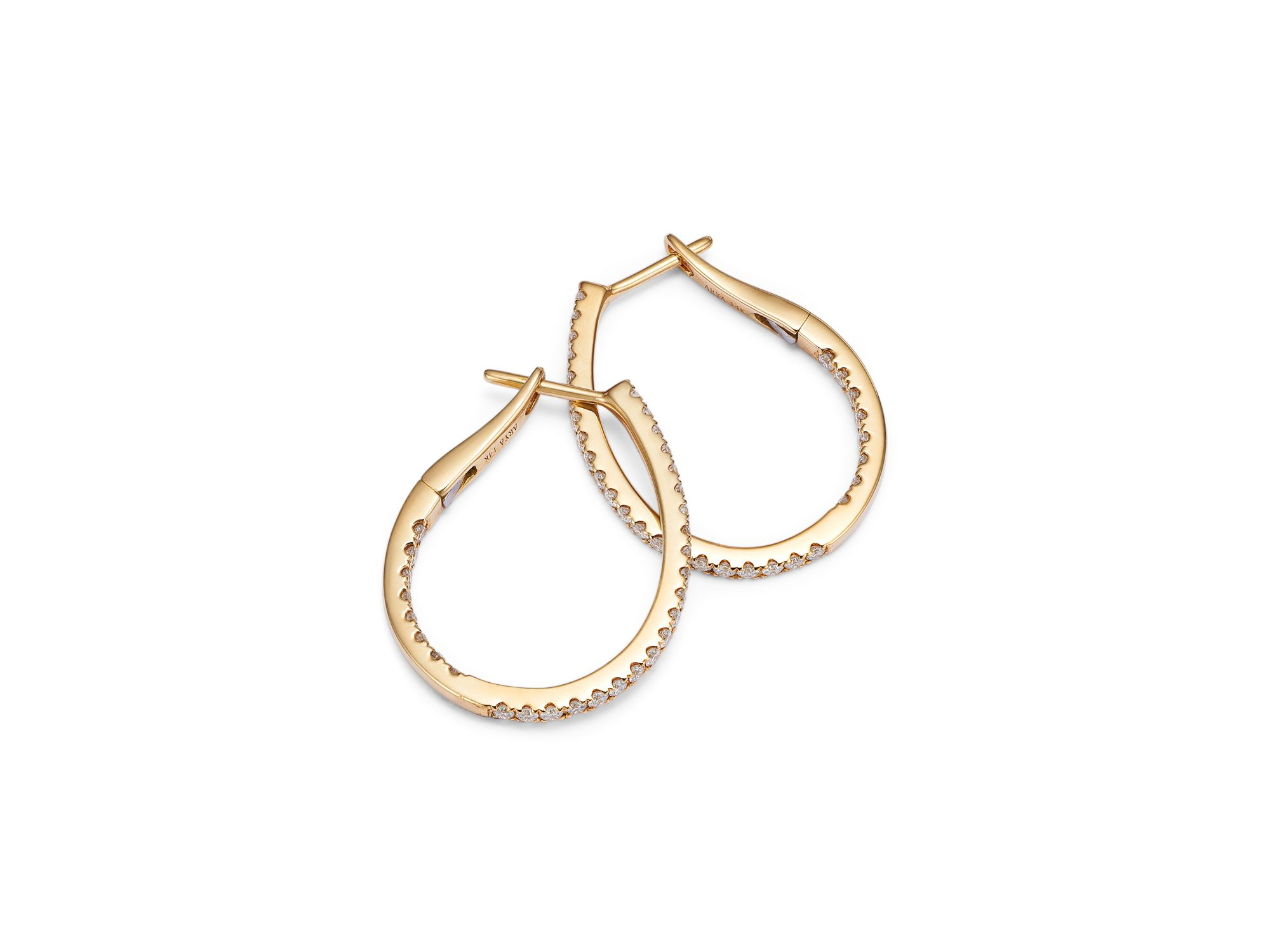 Diamond Inside Out Oval Hoop Earrings in 14K Yellow Gold, 0.75 tcw — Image 4