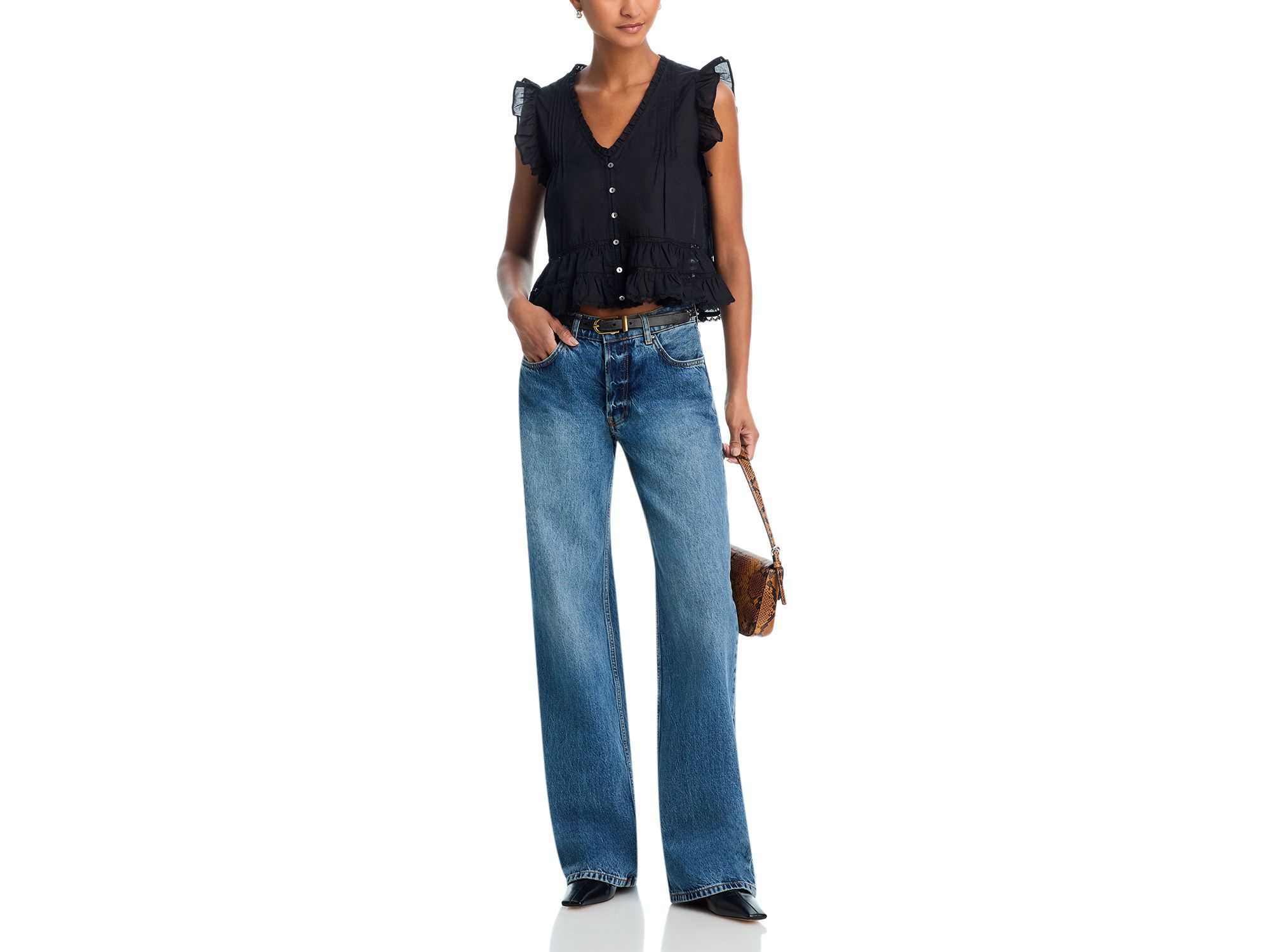 Ruffle Button Front Crop Top - Exclusive — Image 4