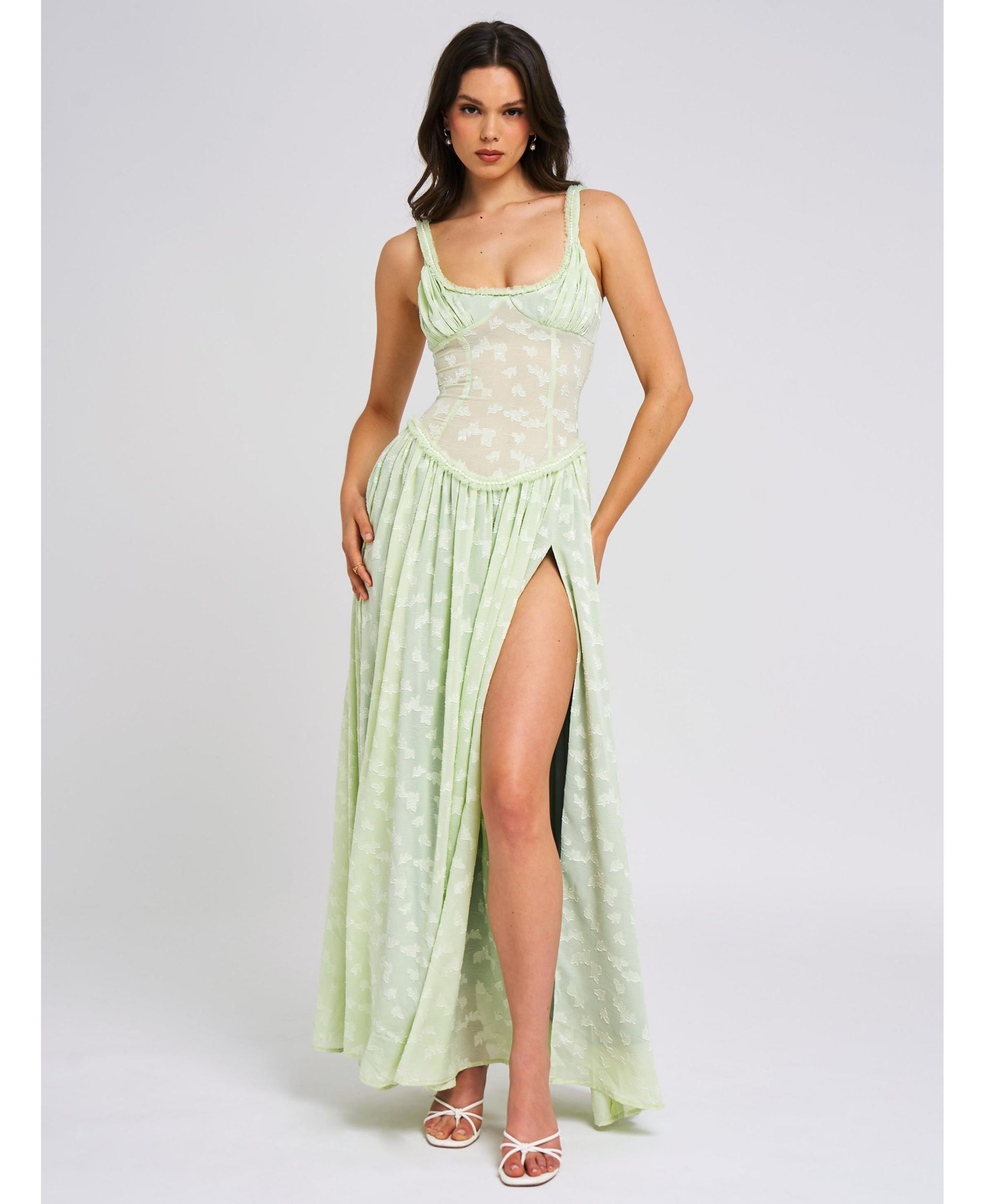 Ulissa Drop Waist Square Neck High Slit Maxi Dress — Image 9