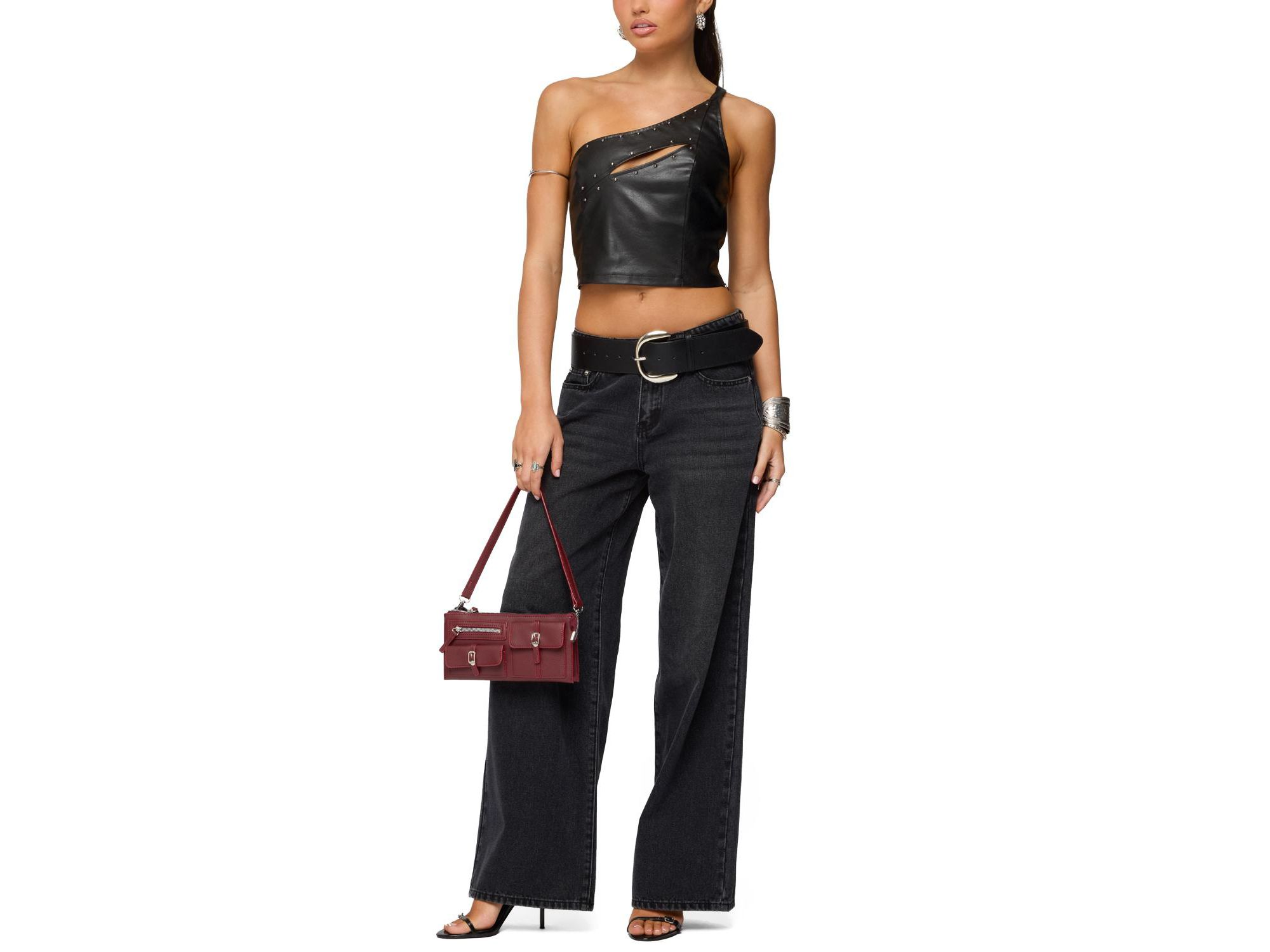 Asymmetric Cutout Faux Leather Top — Image 4