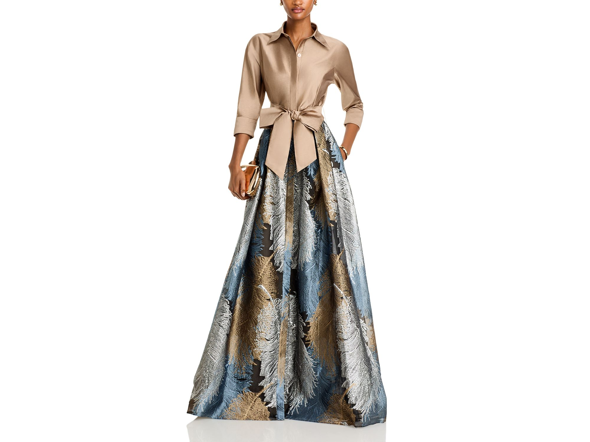 Metallic Jacquard Shirt Dress Gown — Image 4