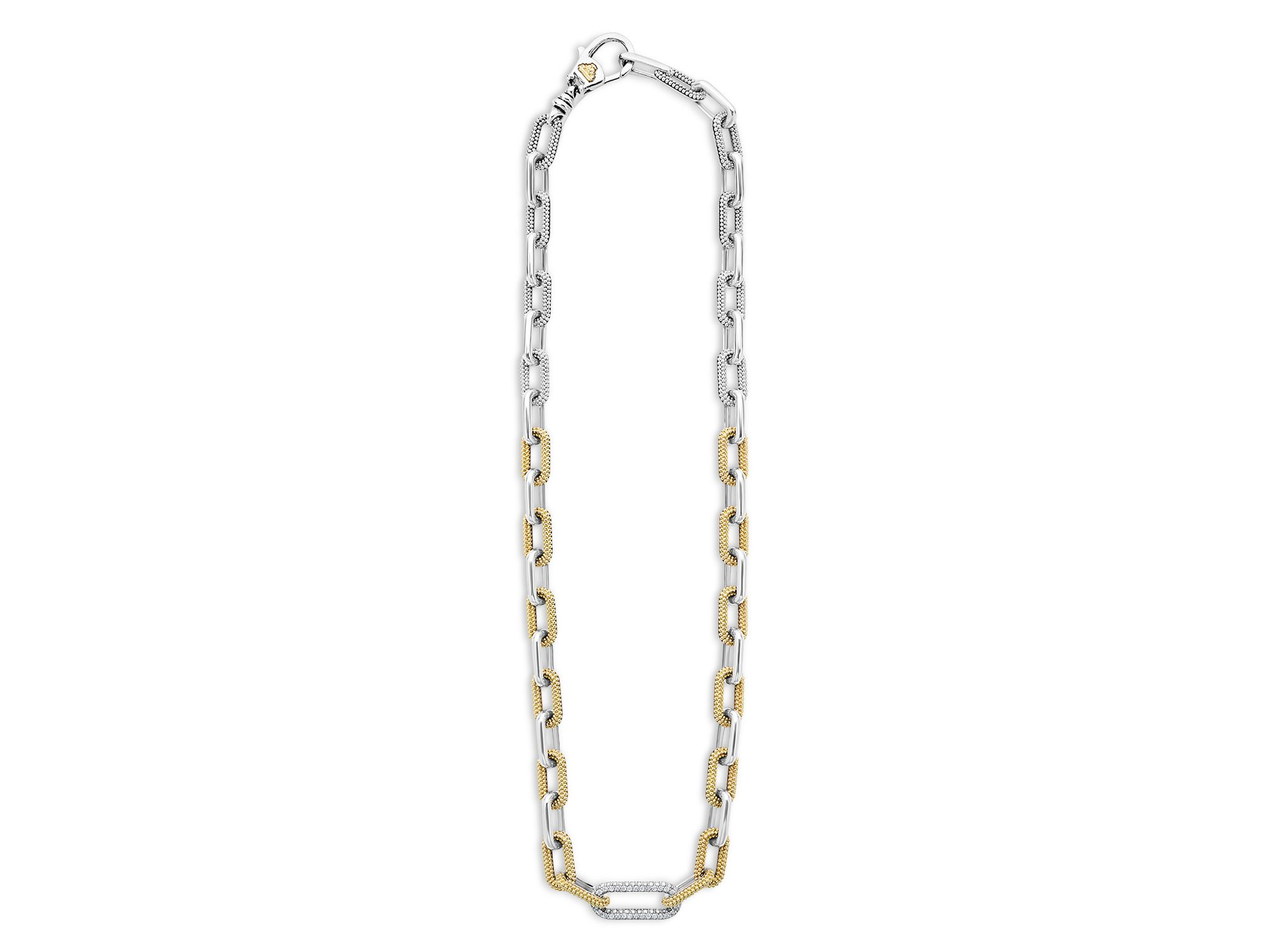 18K Yellow Gold & Silver Caviar Lux-Clip Diamond Link Necklace, 18" - Exclusive — Image 4