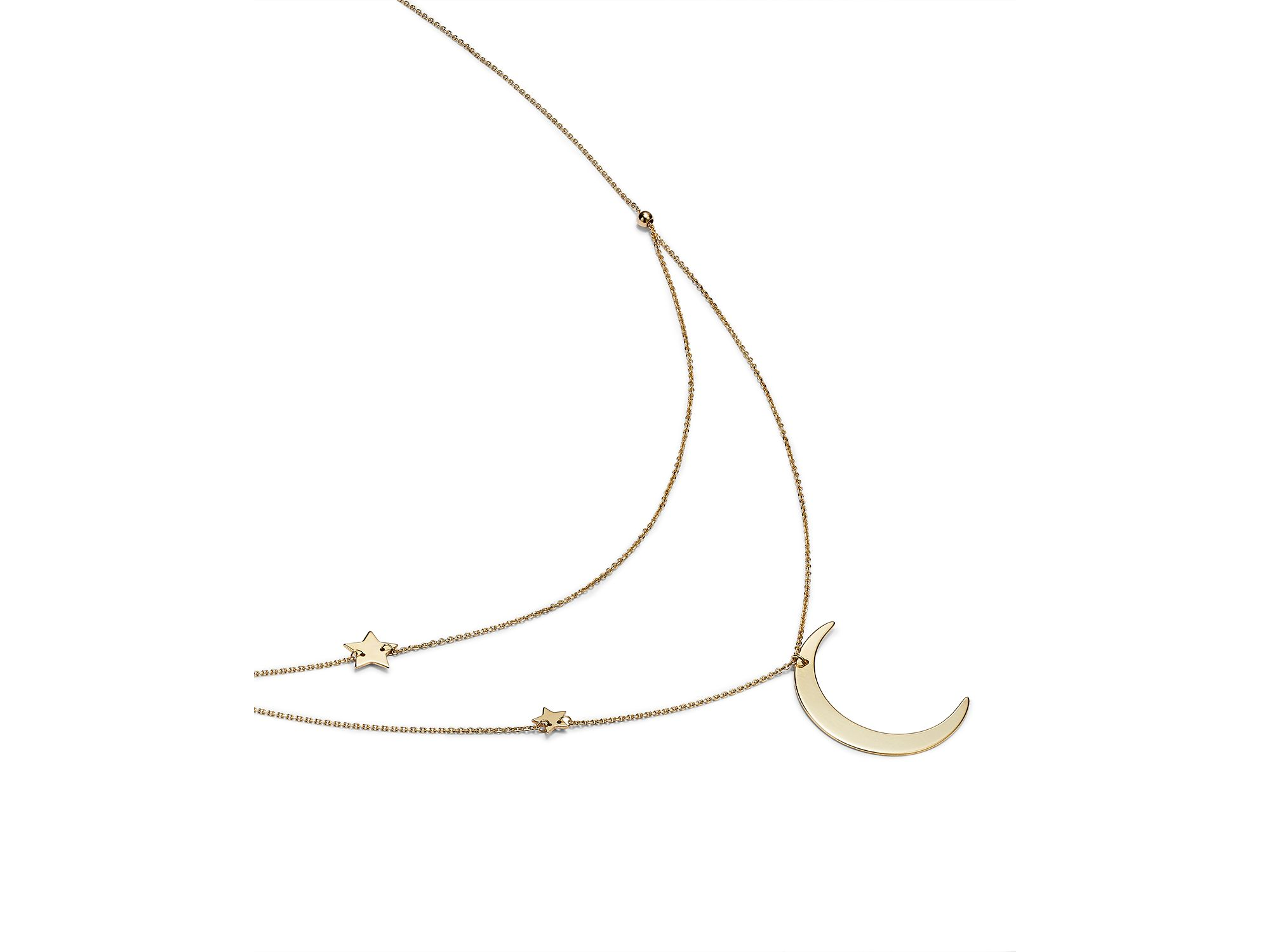 Crescent & Star Charm Layered Necklace in 14K Yellow Gold, 18" - Exclusive — Image 3