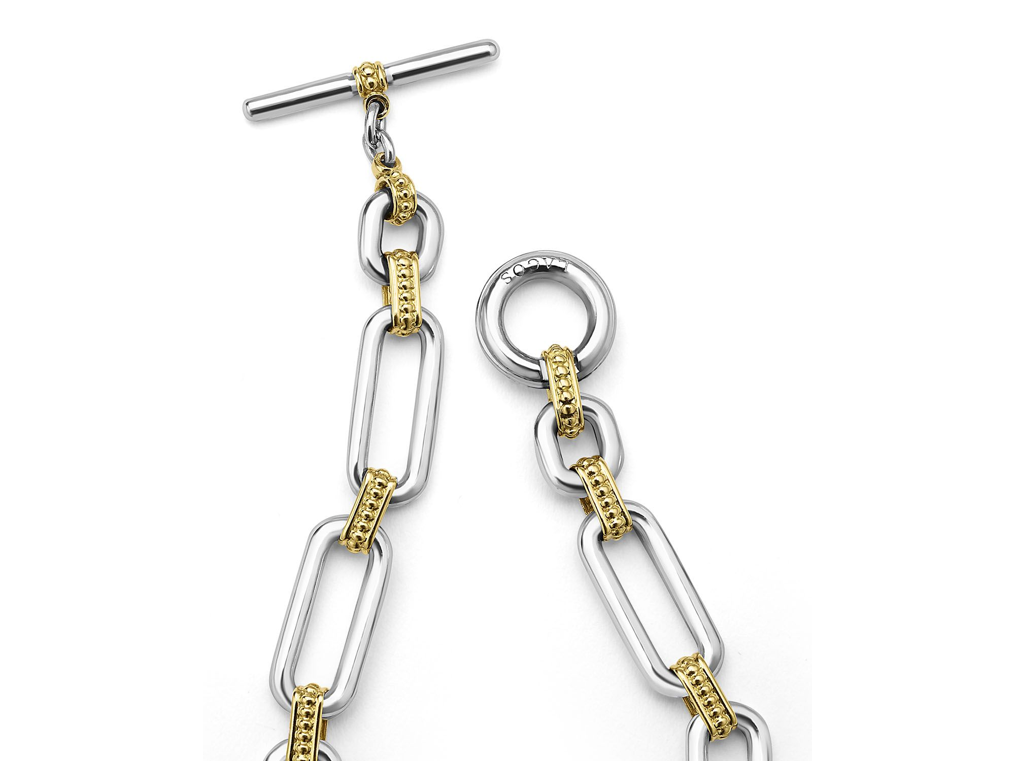 18K Yellow Gold & Sterling Signature Caviar Diamond Open Link Toggle Bracelet — Image 4