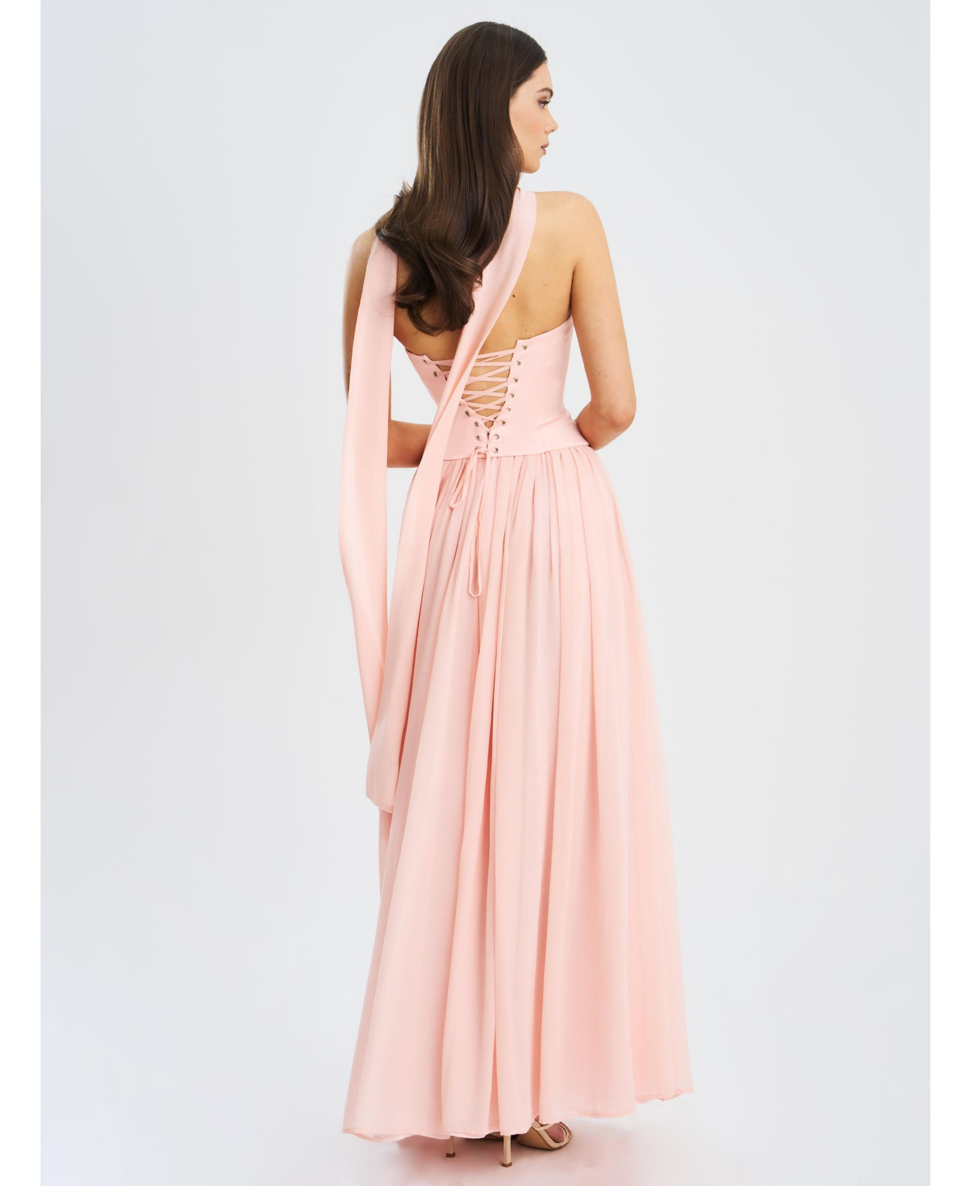 Qianna Peplum Top Chiffon Gown with Scarf — Image 8