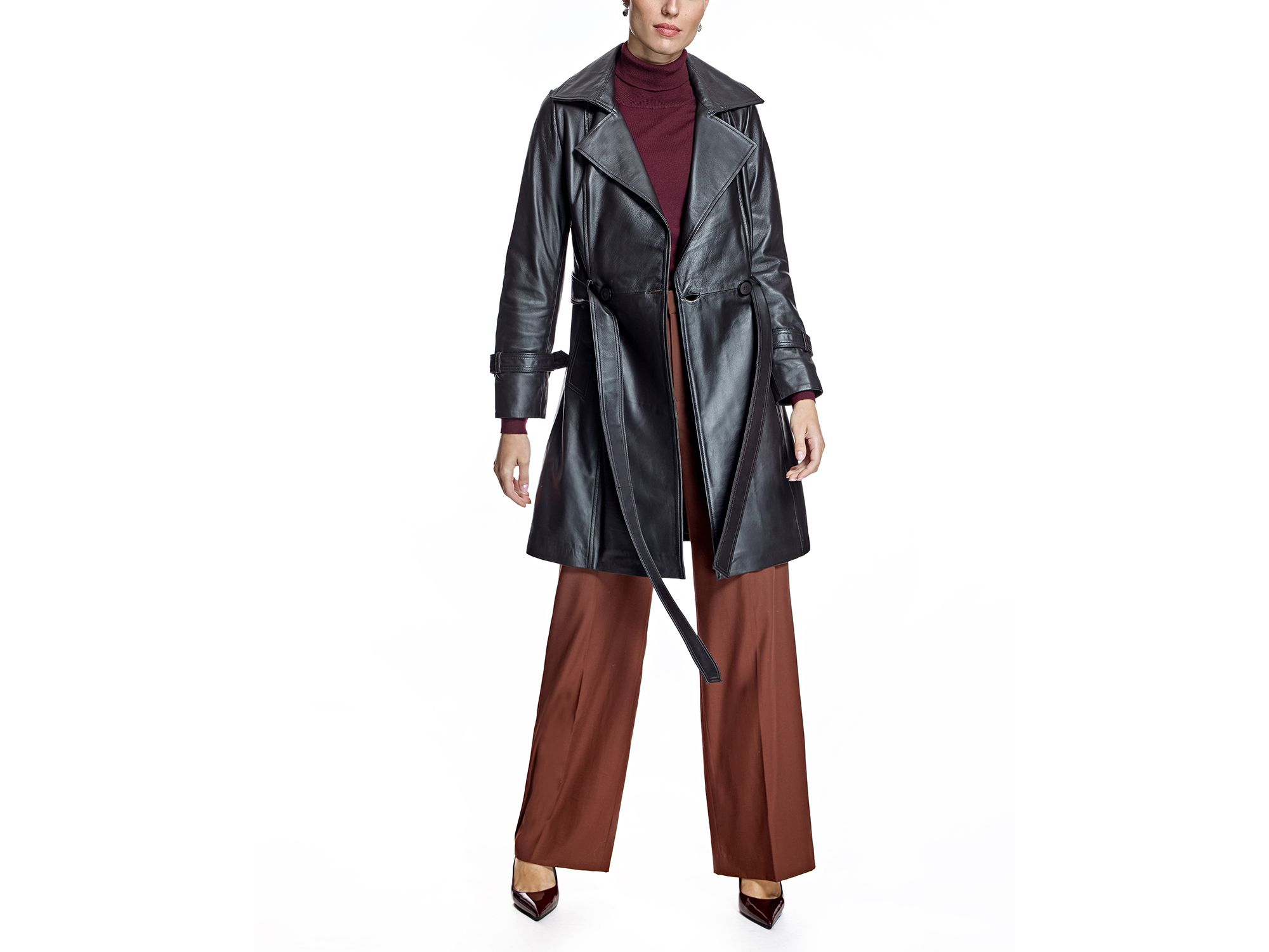 Leather Belted Trench Coat — Image 6