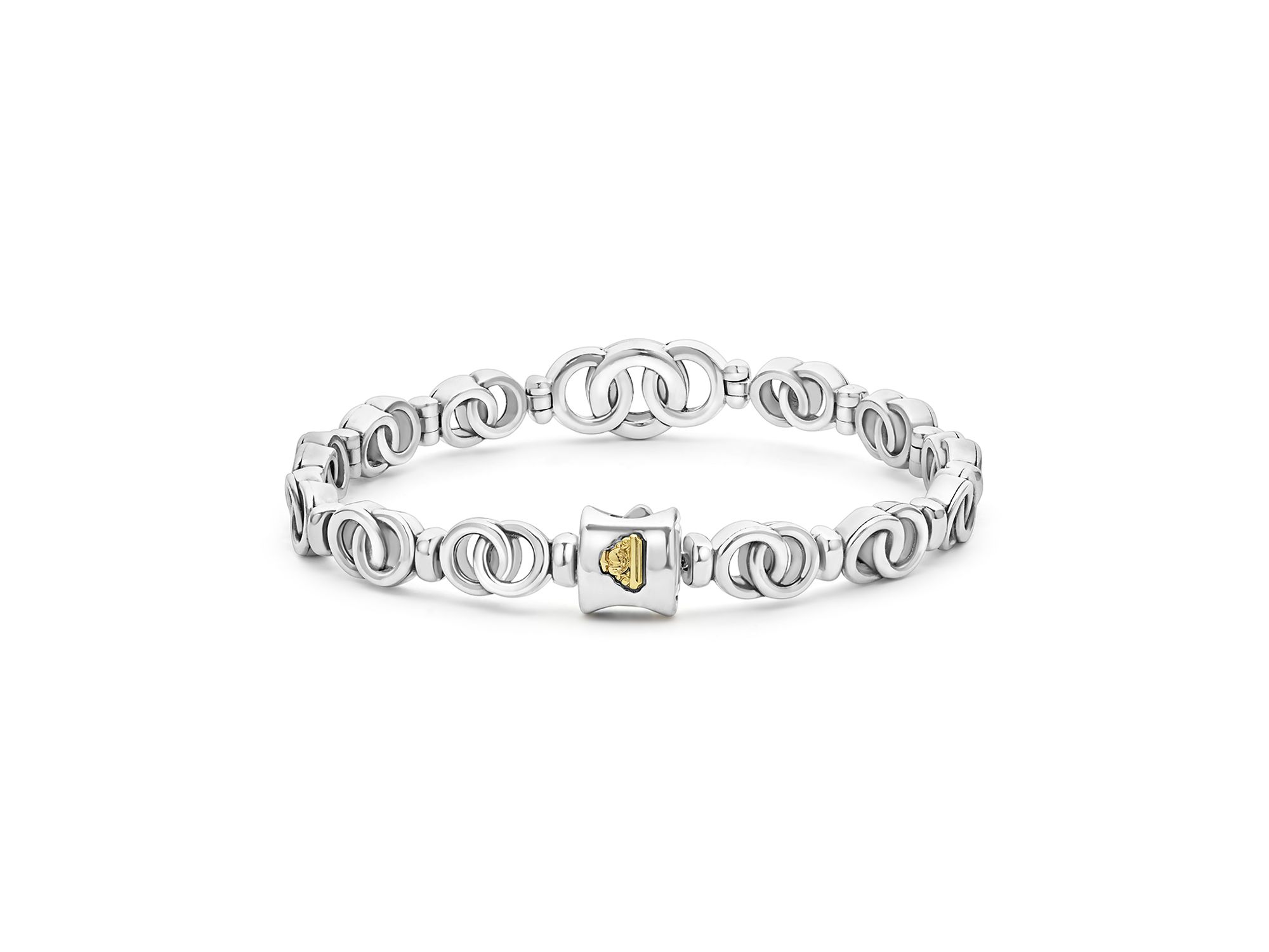 18K Yellow Gold & Sterling Silver Signature Caviar Interlocking Link Bracelet — Image 4