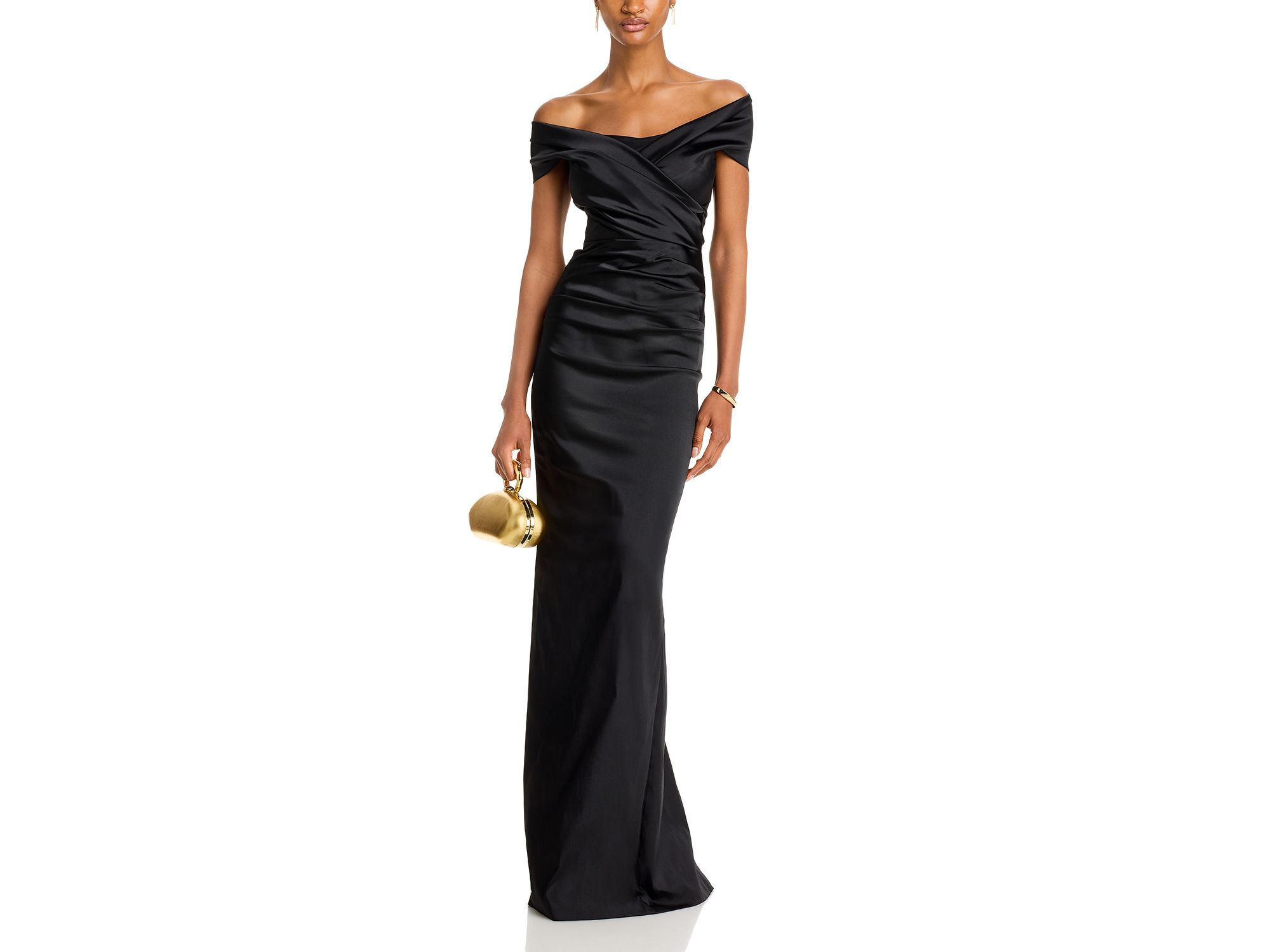 Satin Stretch Off The Shoulder Gown — Image 5