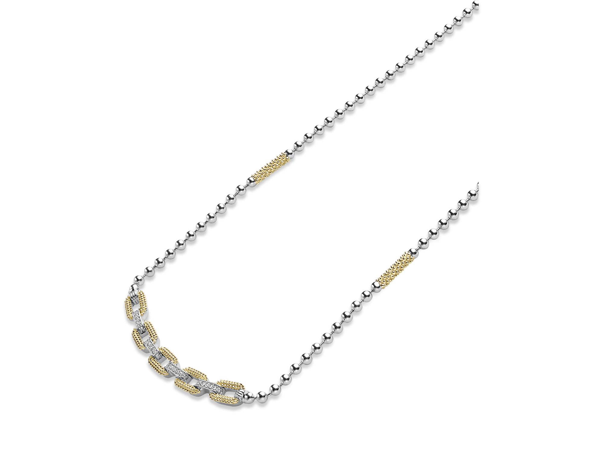 18K Yellow Gold & Sterling Caviar Lux Diamond Chain Link Collar Necklace, 16-18" - Exclusive — Image 3