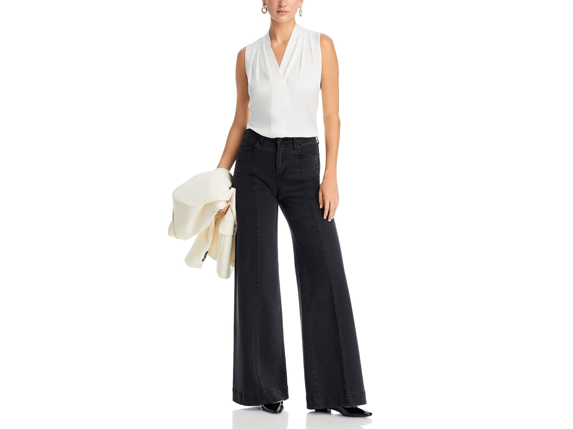 Mila Sleeveless V Neck Pleated Silk Blouse — Image 4