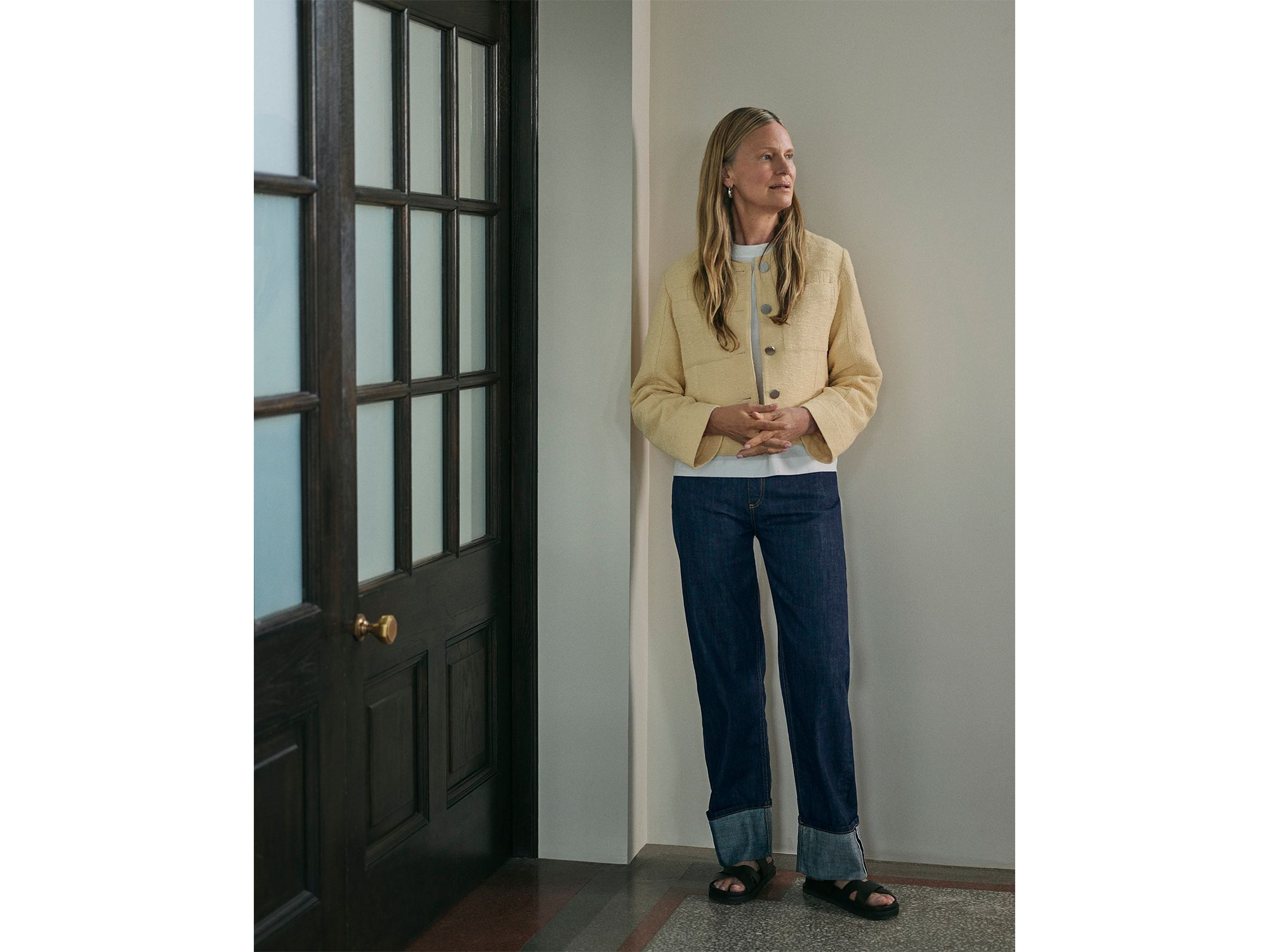 Textured Collarless Jacket — Image 3