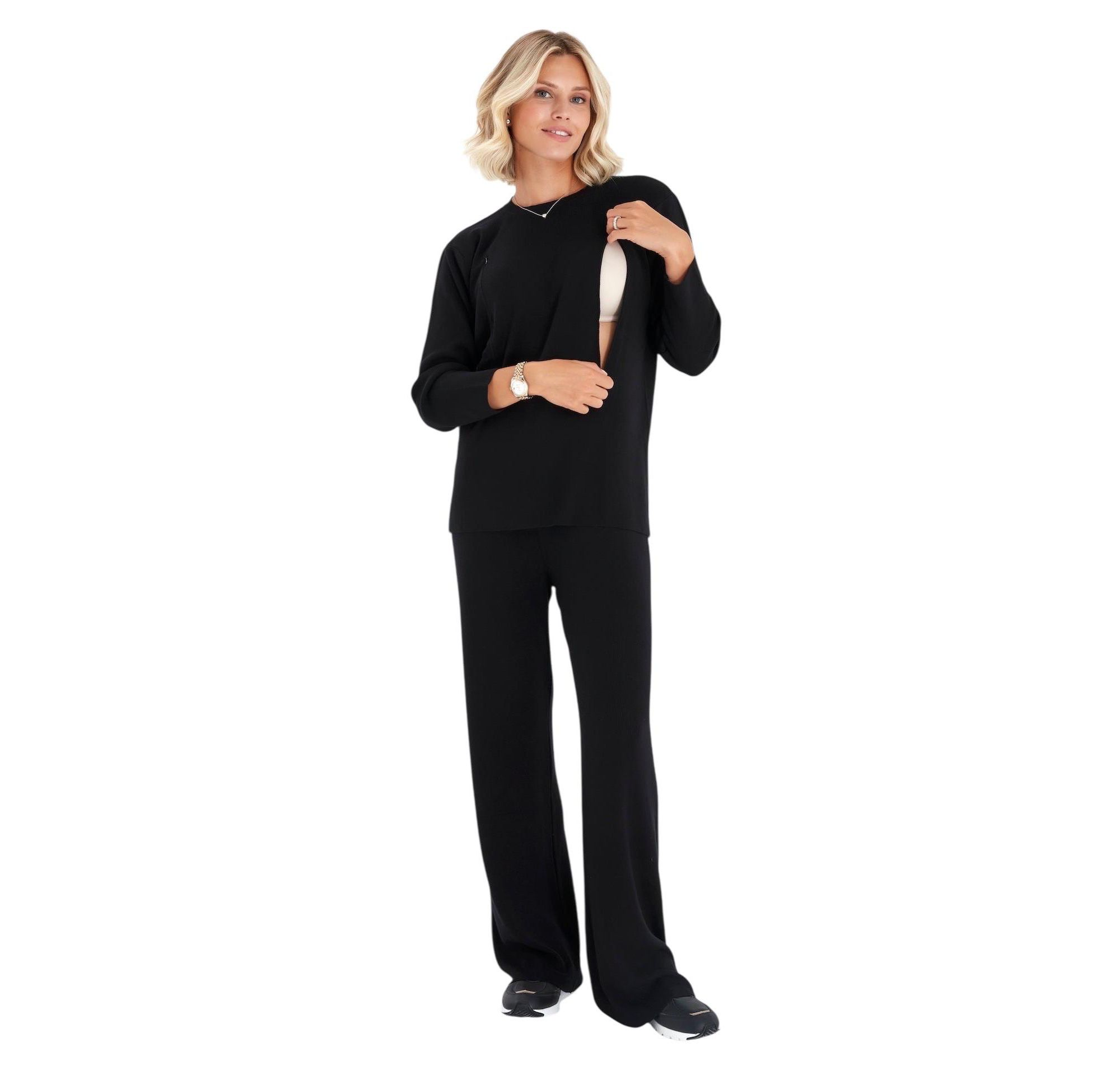 Effortless Elegance Set with Rib Side Zip Long Sleeve Materity/Nursing Top & Lounge Pants — Image 11