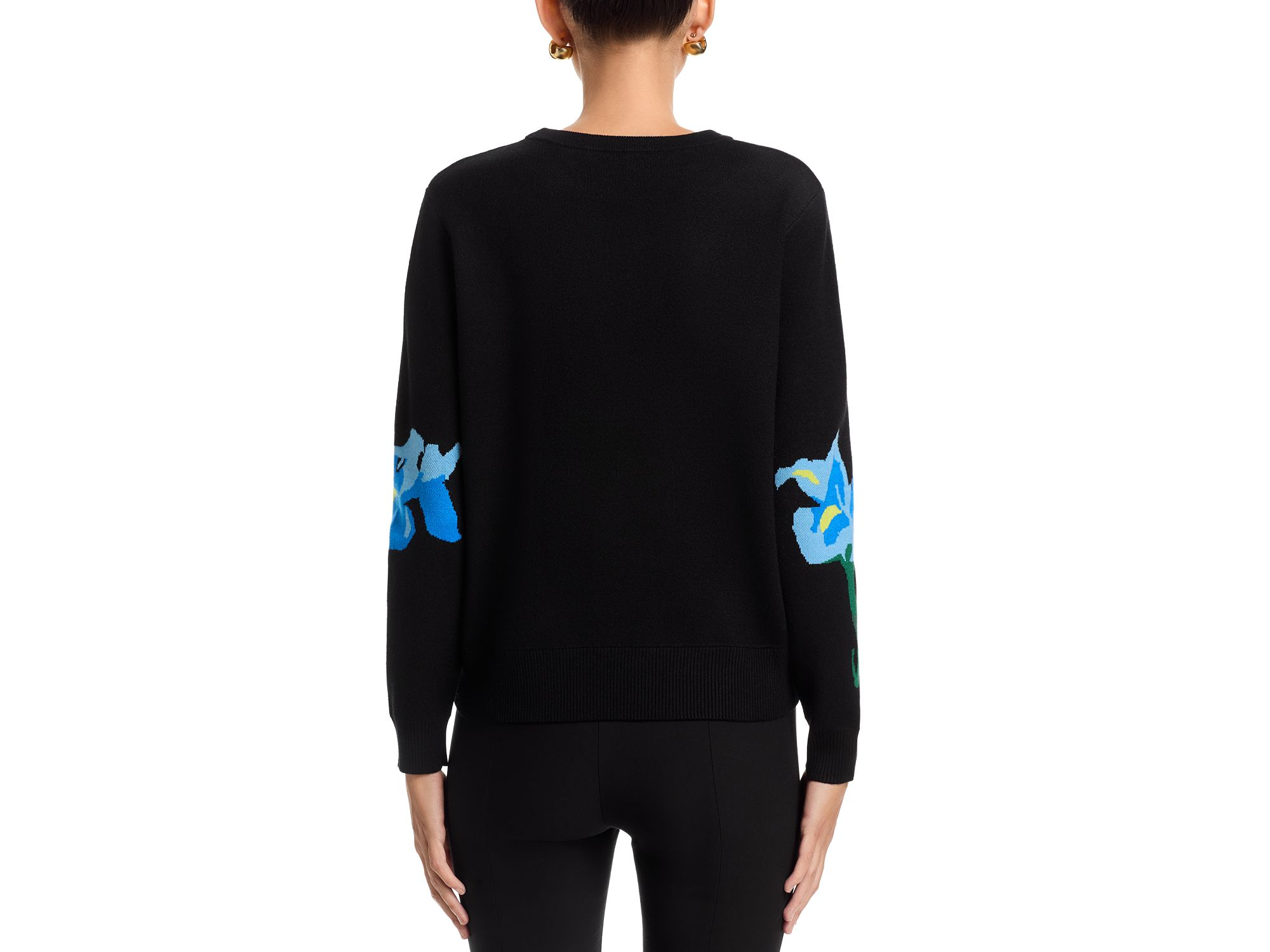 Long Sleeved Flower Jacquard Crewneck Pullover Sweater — Image 3