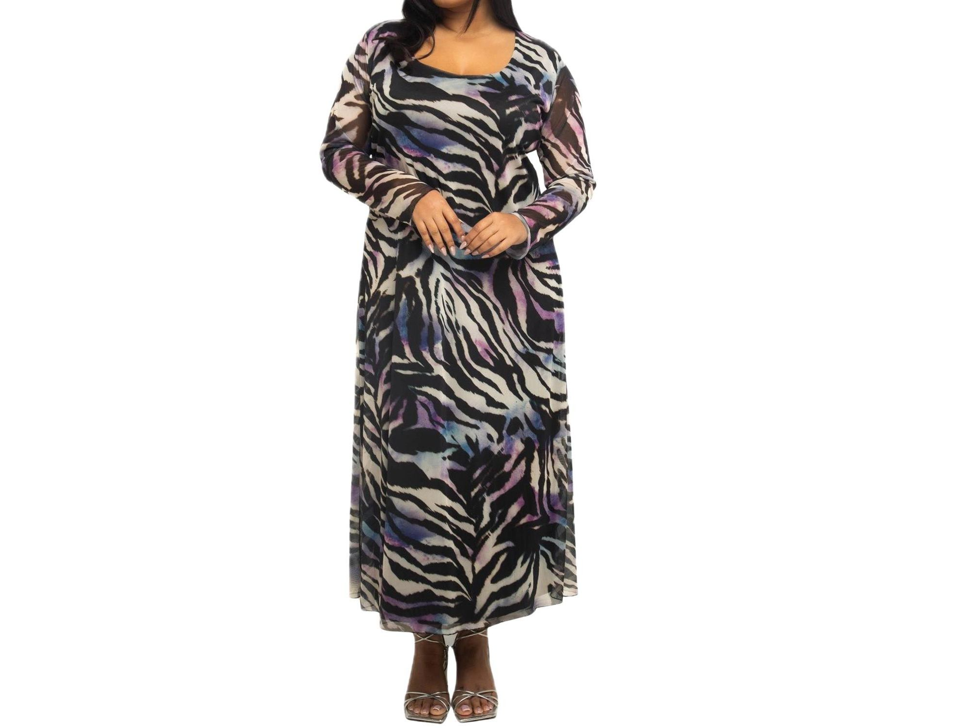 Zebra Print Mesh Midaxi Dress - Image 1