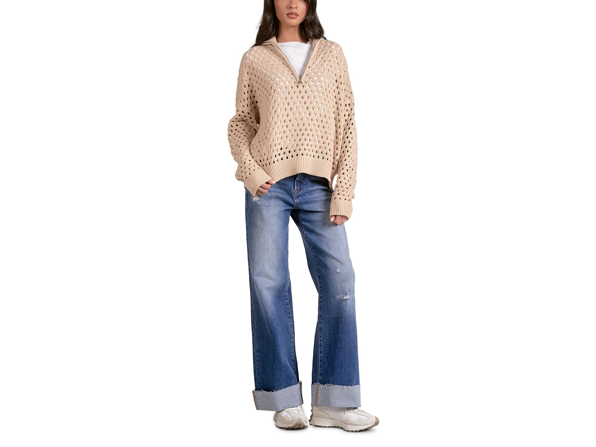 Open Knit Half Zip Sweater — Image 4