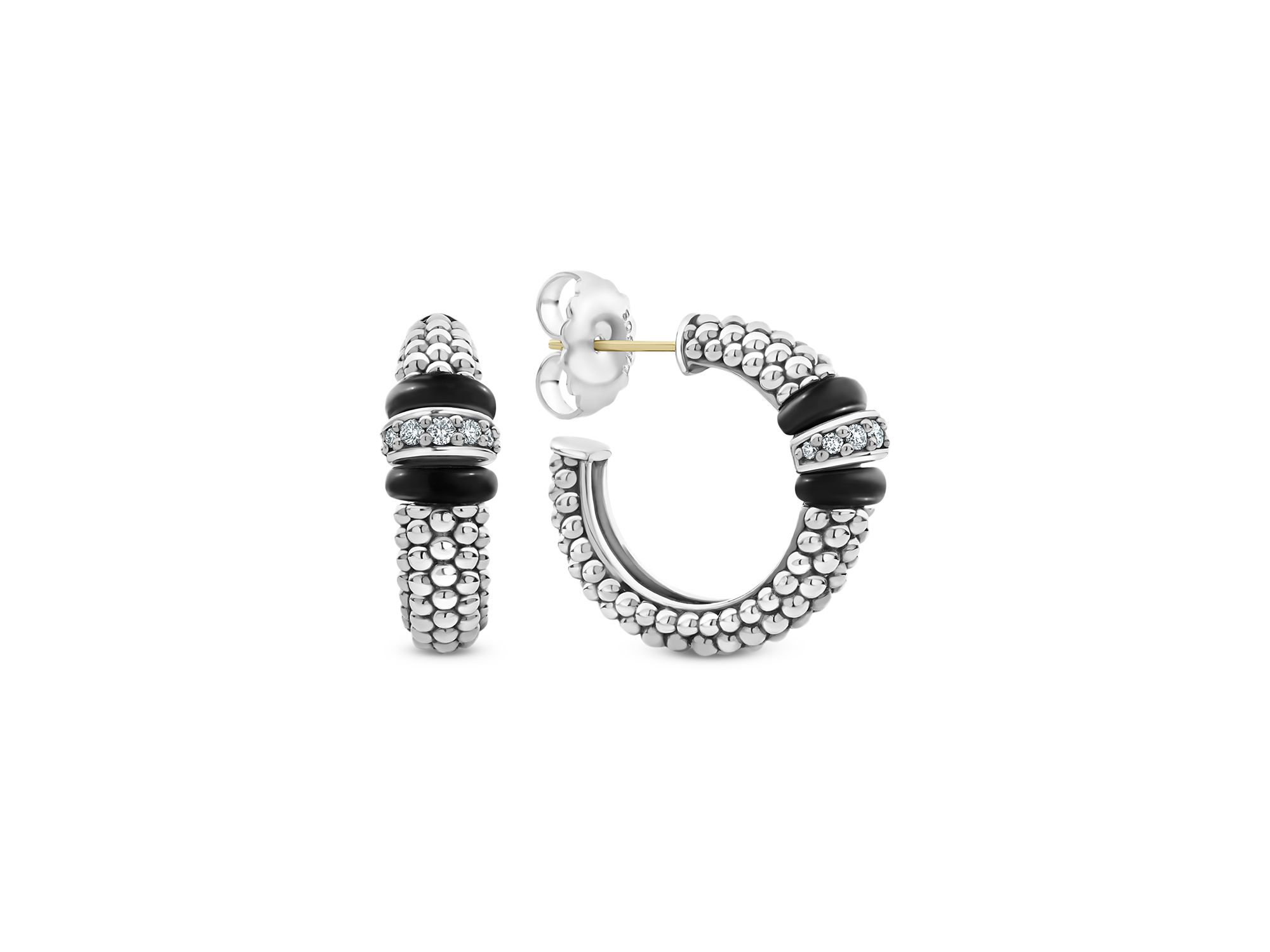 Sterling Black Caviar Diamond & Black Ceramic Hoop Earrings — Image 4