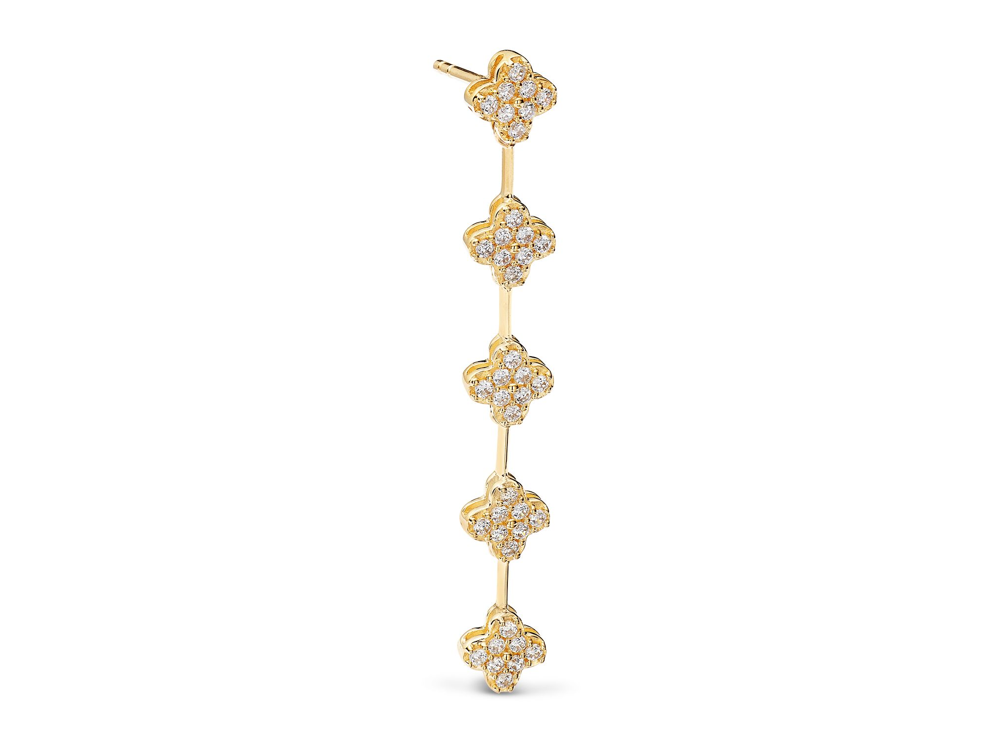 Diamond Clover Cluster Linear Drop Earrings in 14K Yellow Gold, 0.50 tcw — Image 3