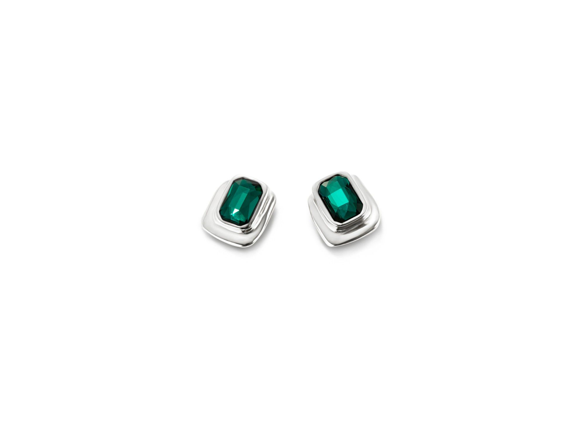 Rectangular Sterling-Plated Earrings with Green Crystal — Image 3