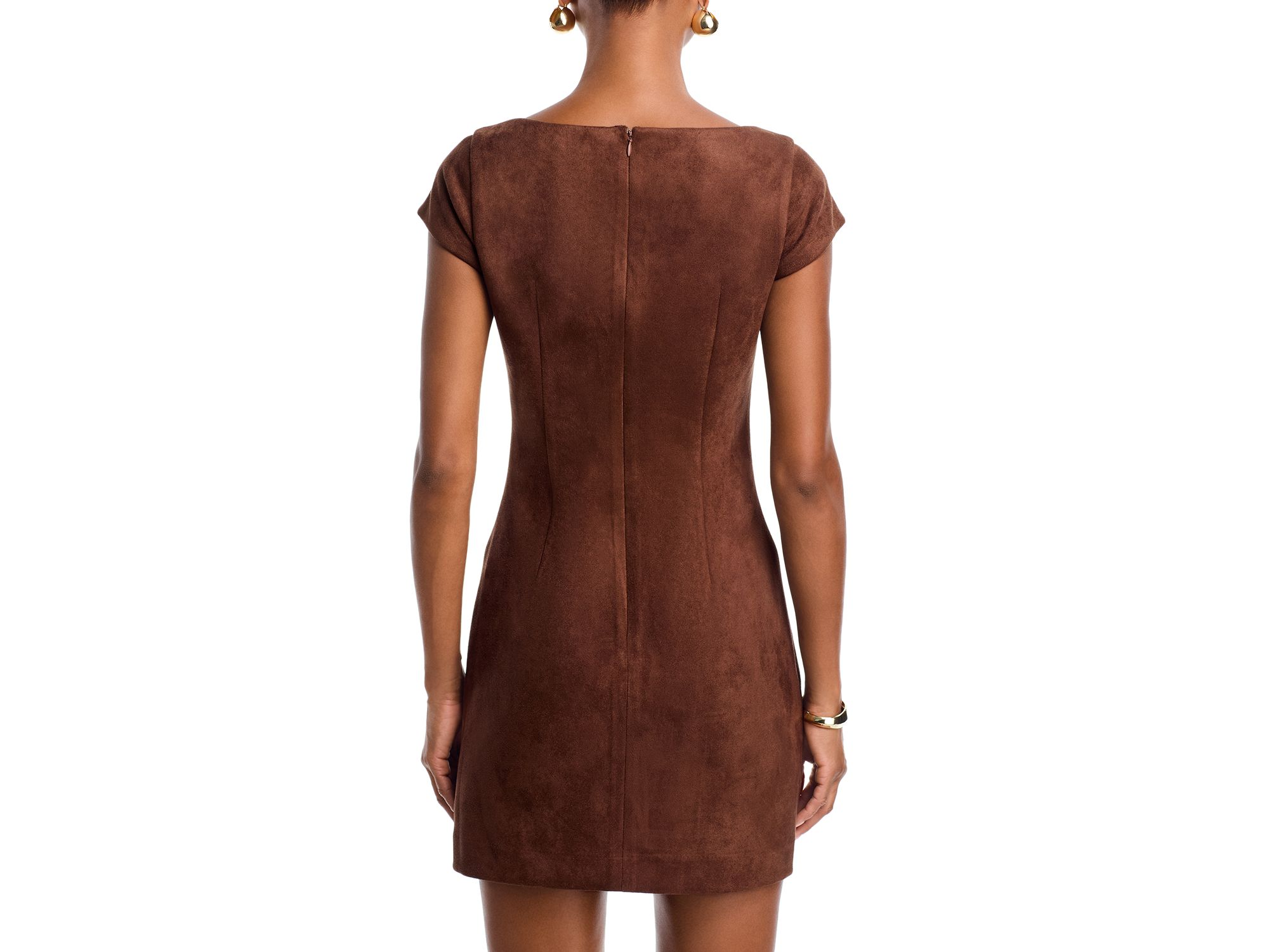 Faux Suede Cap Sleeve Shift Dress - Exclusive — Image 3