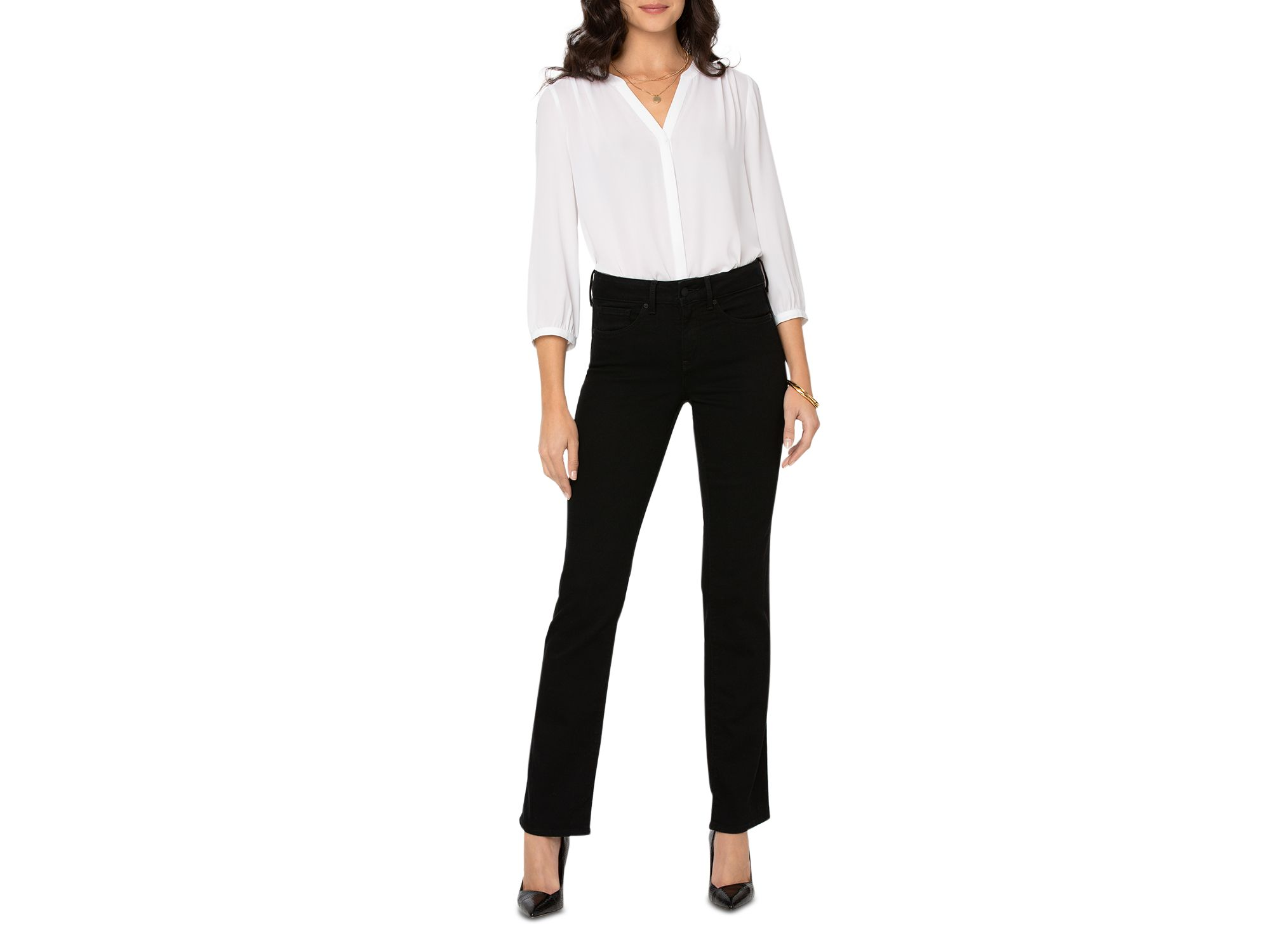 Petites Marilyn High Rise Straight Jeans in Black — Image 4