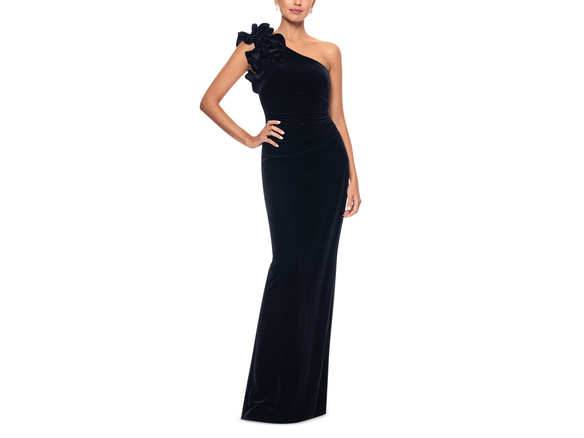 Velvet Ruffle One Shoulder Gown - Exclusive — Image 4