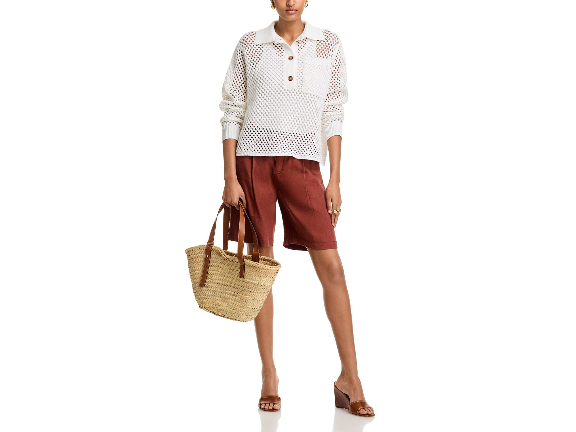 Open Stitch Crochet Polo Sweater - Exclusive — Image 4