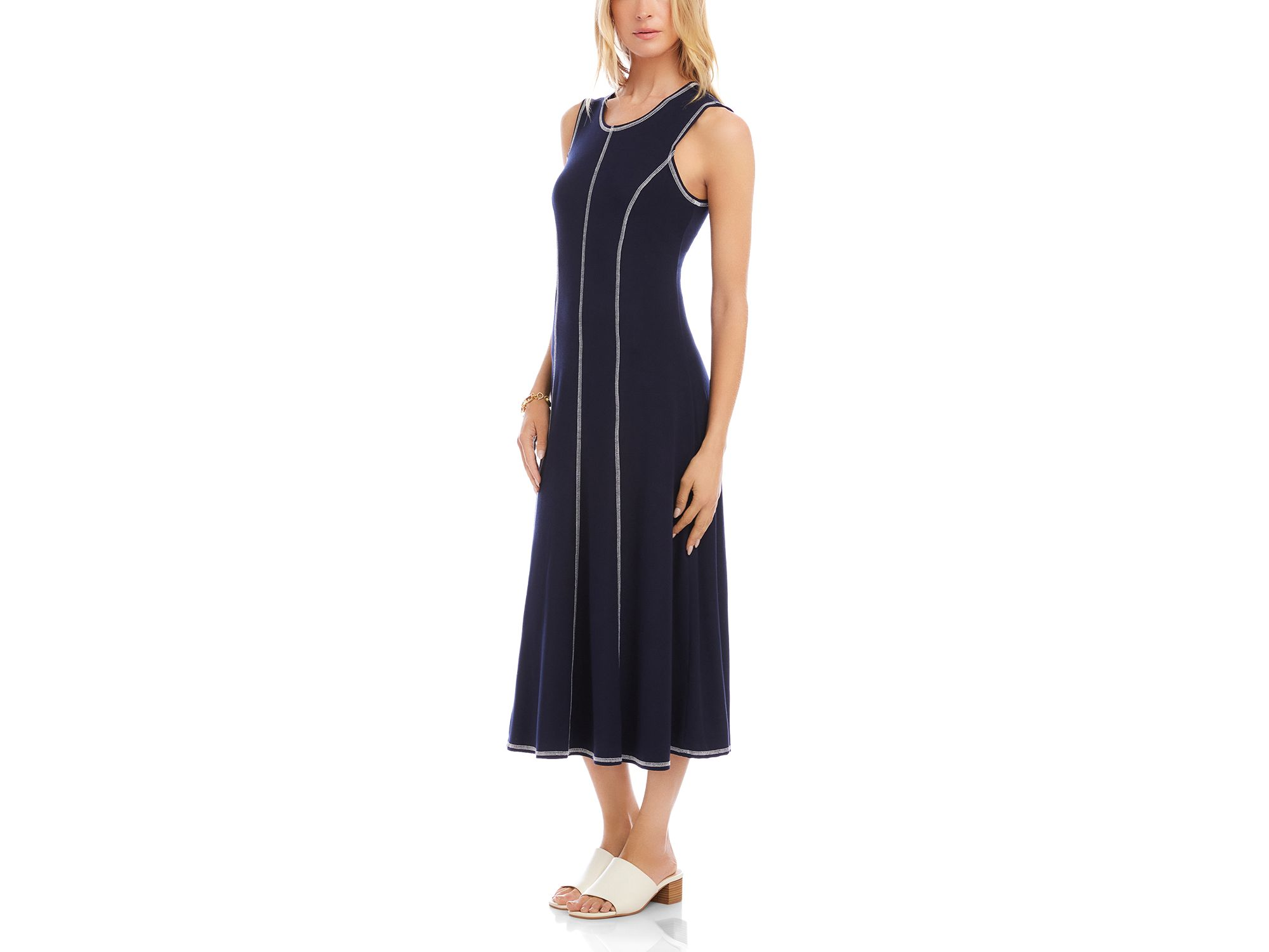 Sleeveless Stitch Detail Midi Dress — Image 5