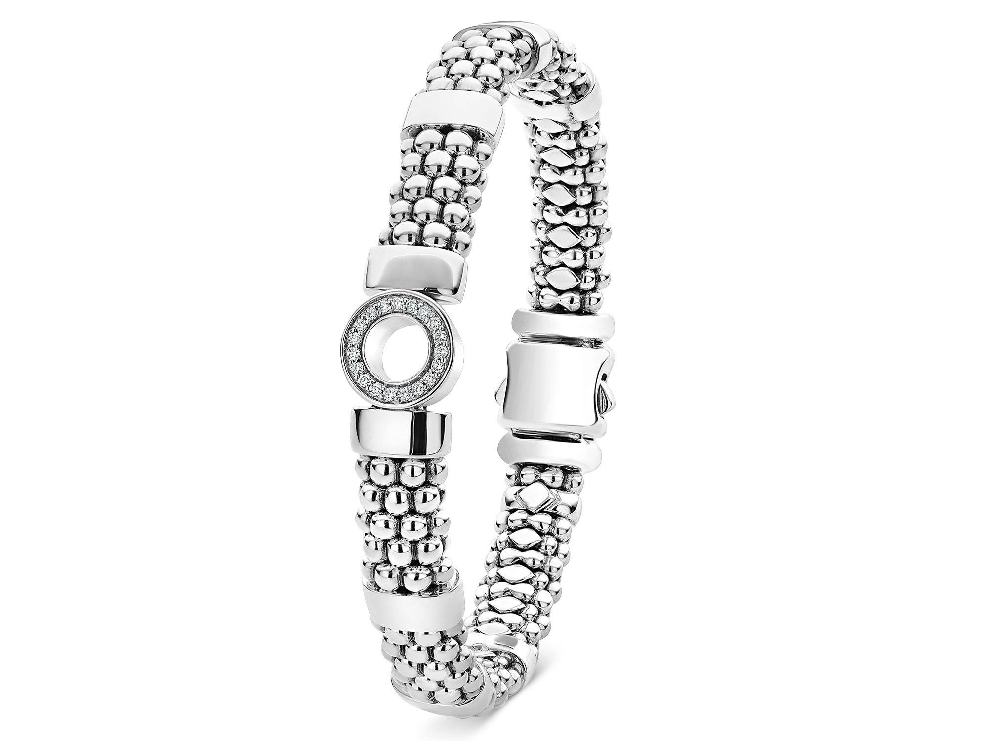 Sterling Caviar Spark Diamond Circle Bead & Polished Link Bracelets — Image 3